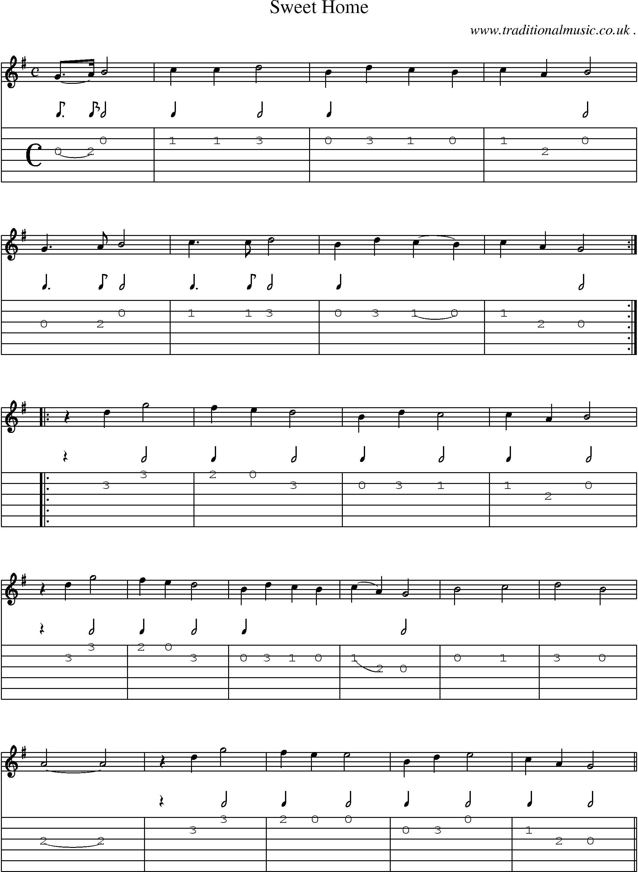 Sheet-Music and Guitar Tabs for Sweet Home