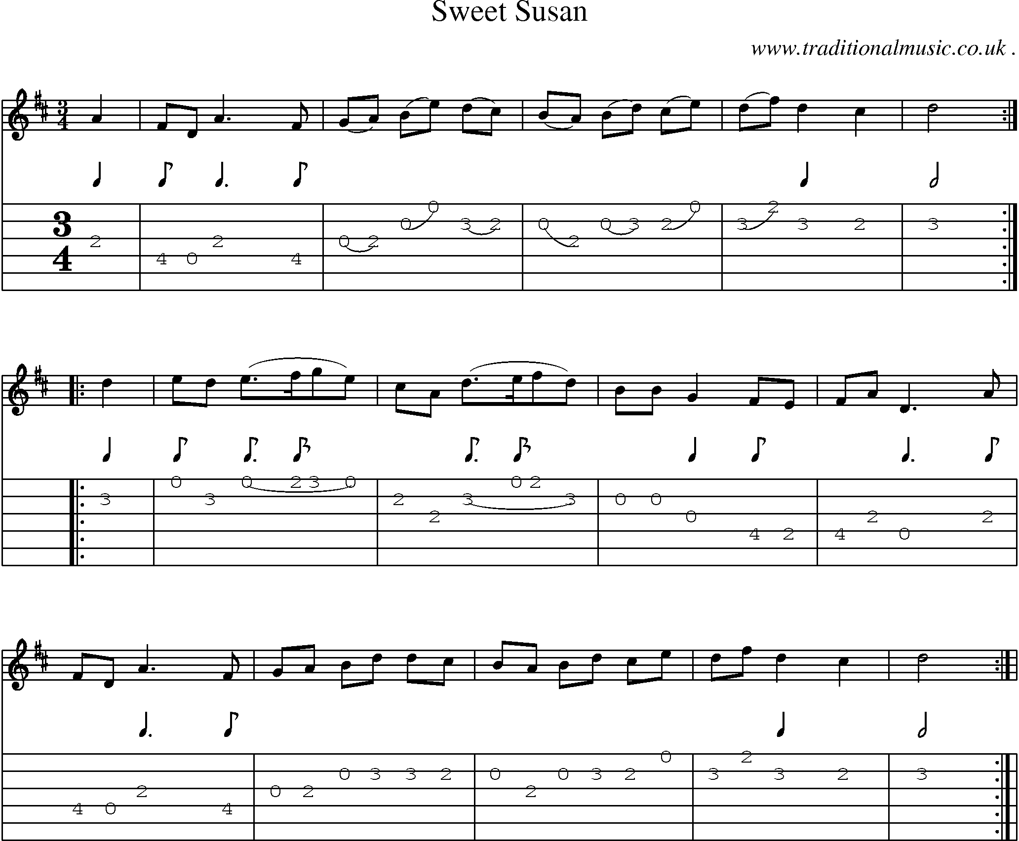 Sheet-Music and Guitar Tabs for Sweet Susan