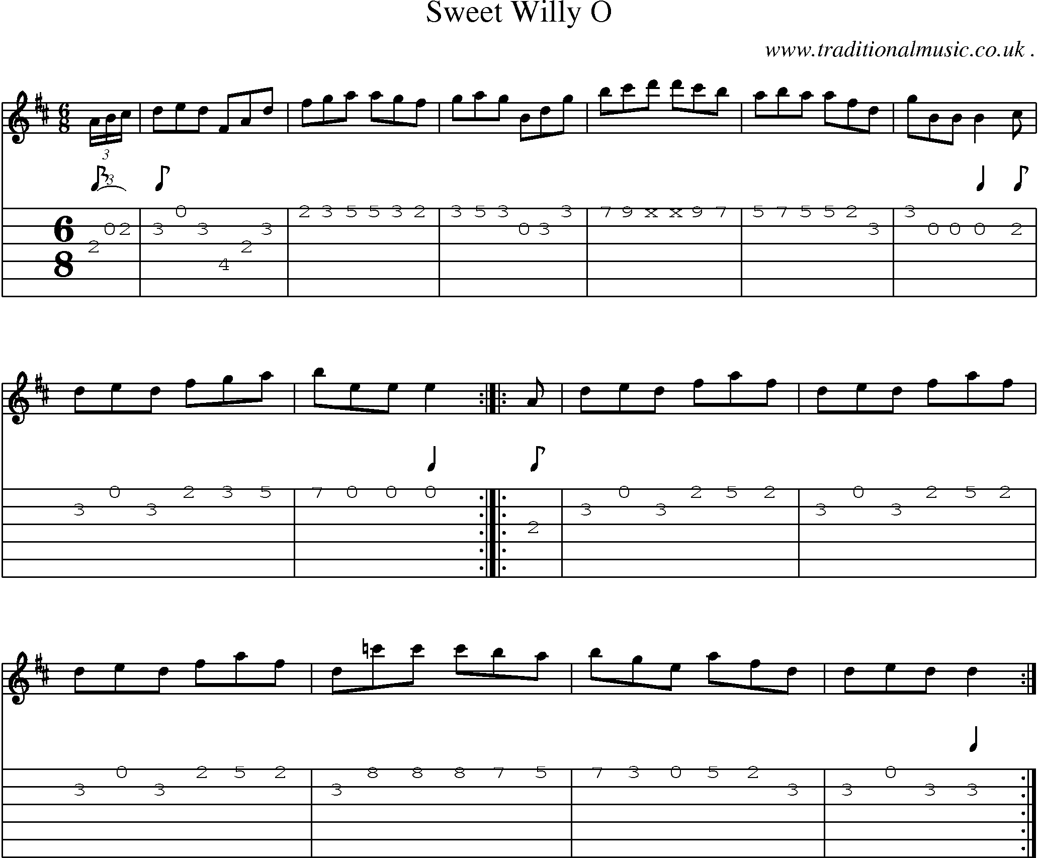 Sheet-Music and Guitar Tabs for Sweet Willy O
