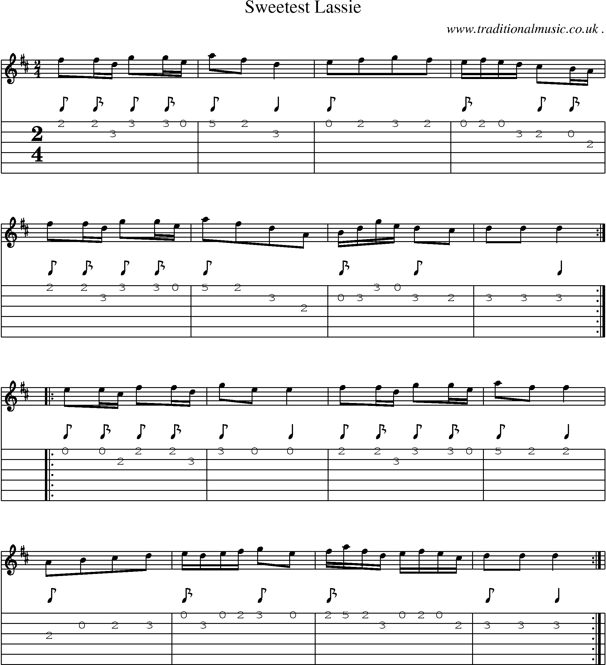 Sheet-Music and Guitar Tabs for Sweetest Lassie