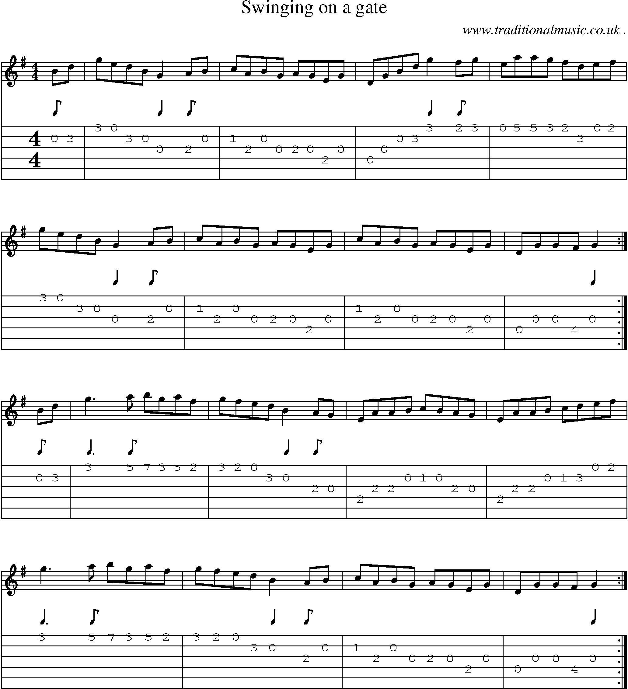 Sheet-Music and Guitar Tabs for Swinging On A Gate