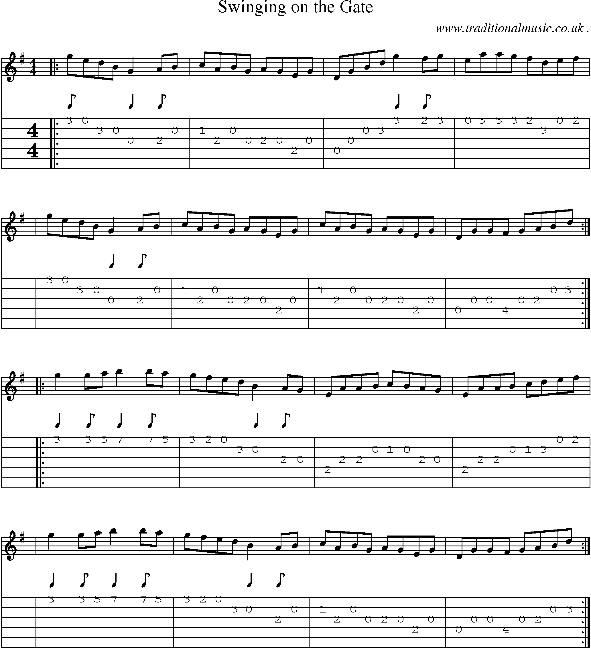 Sheet-Music and Guitar Tabs for Swinging On The Gate