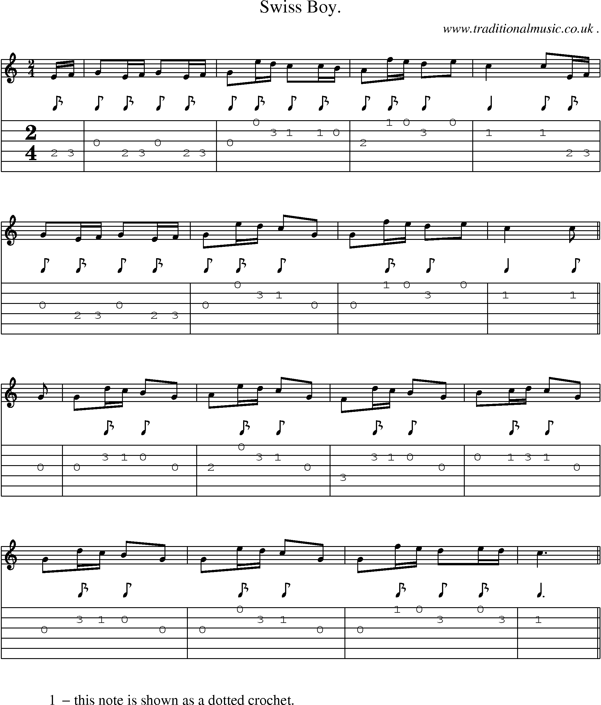 Sheet-Music and Guitar Tabs for Swiss Boy
