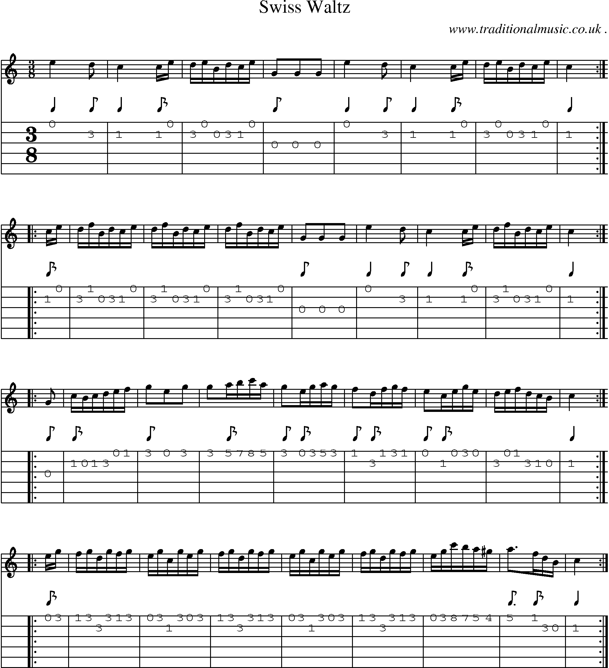 Sheet-Music and Guitar Tabs for Swiss Waltz