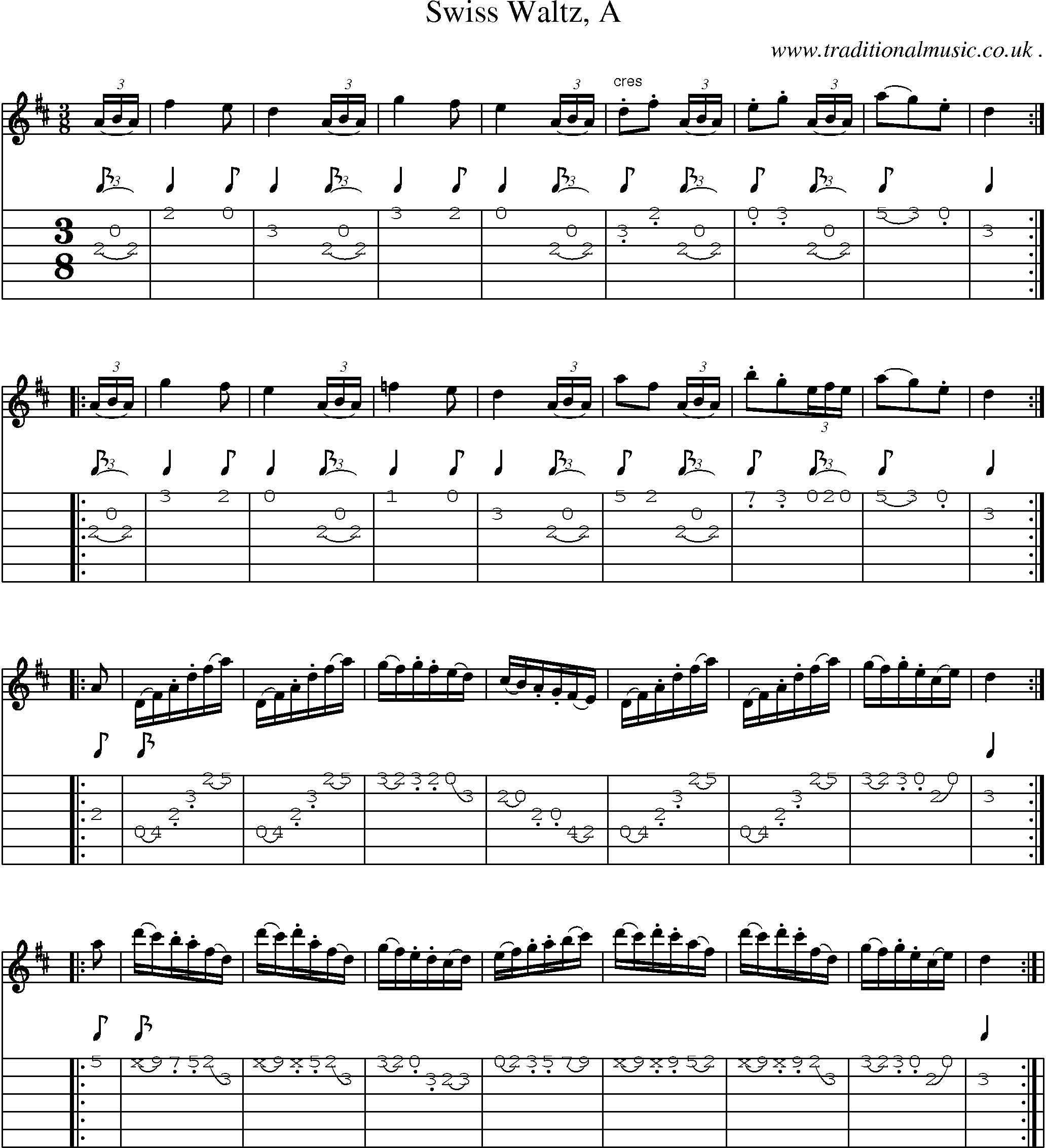 Sheet-Music and Guitar Tabs for Swiss Waltz A