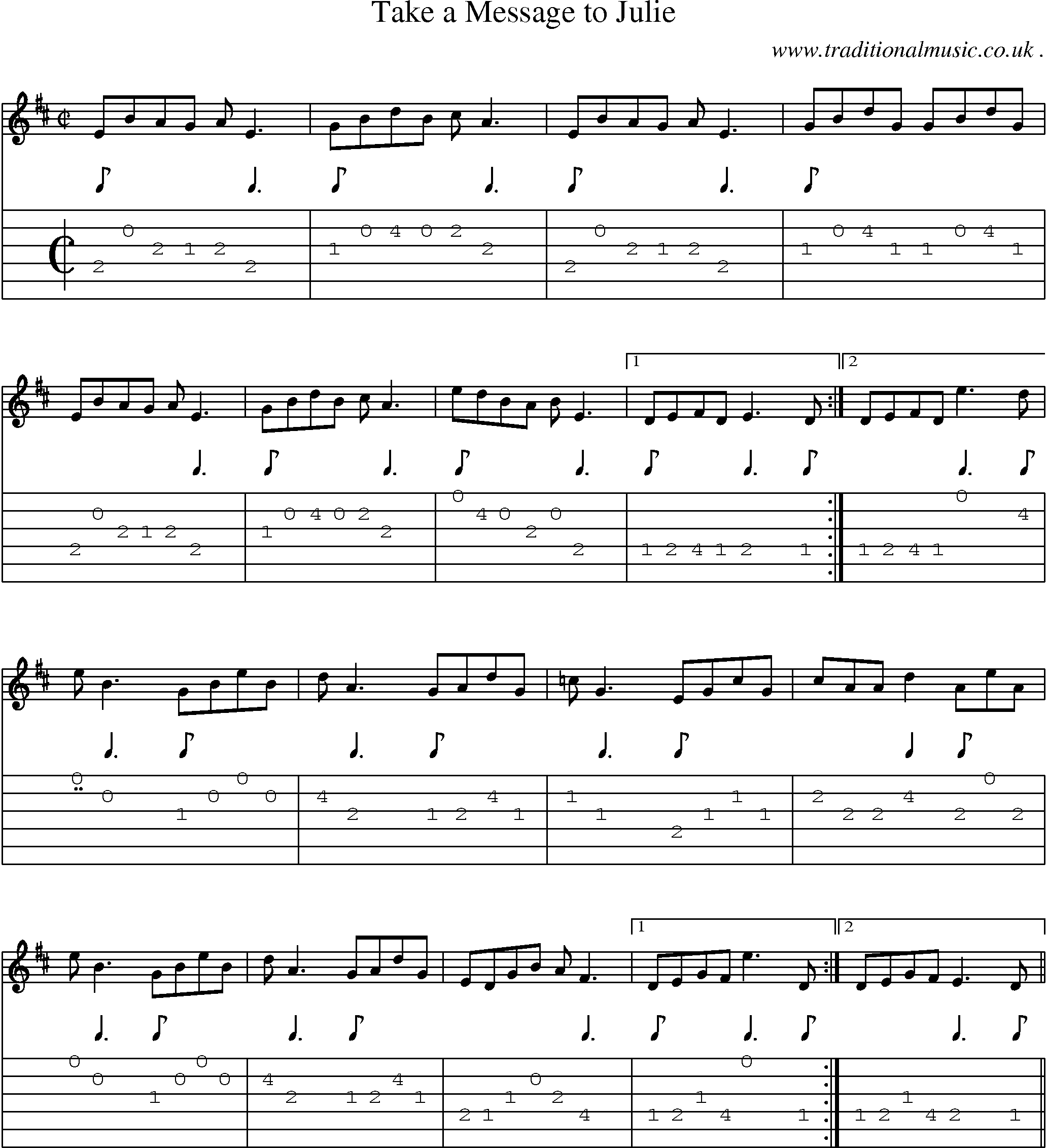 Sheet-Music and Guitar Tabs for Take A Message To Julie