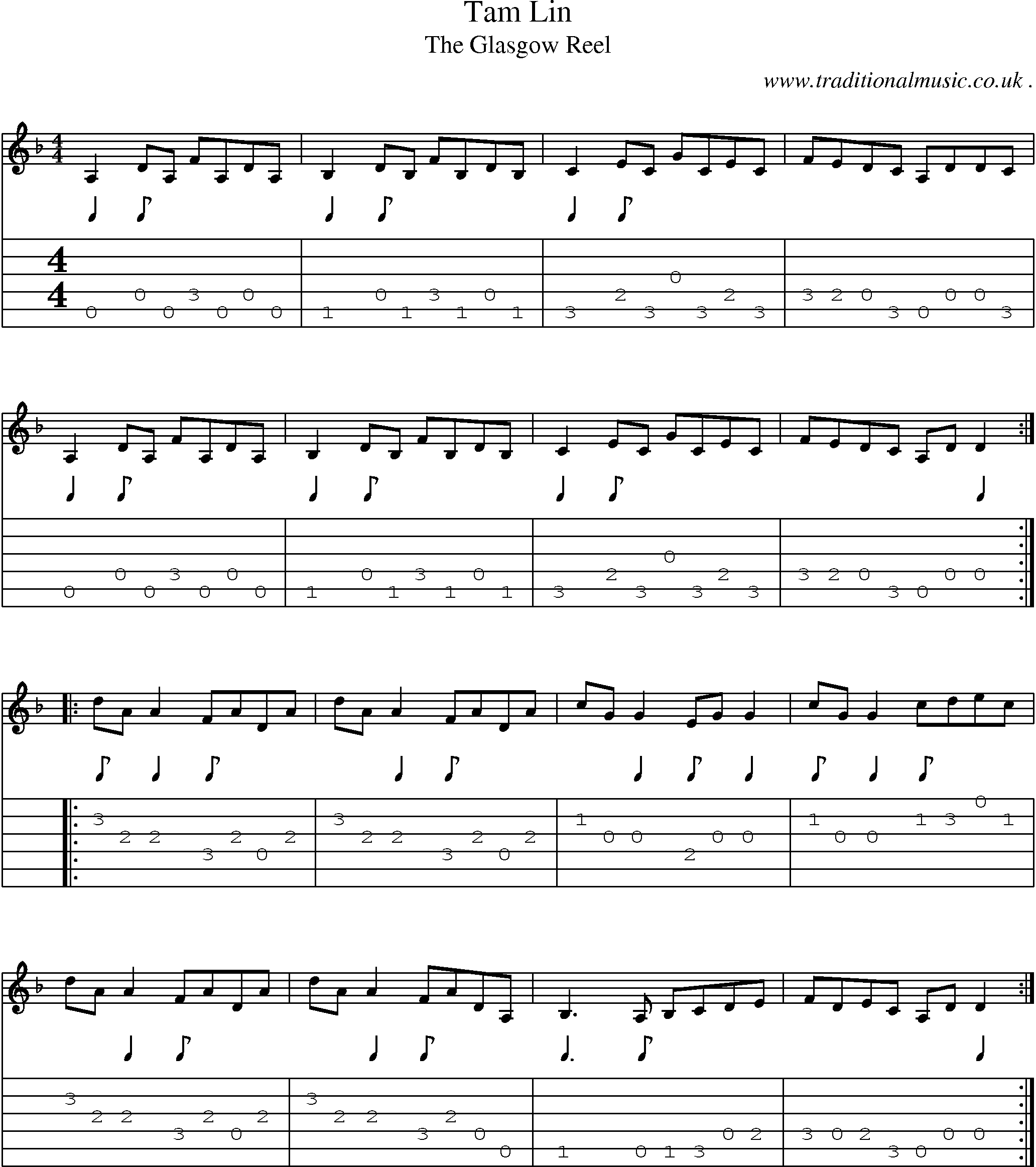 Sheet-Music and Guitar Tabs for Tam Lin