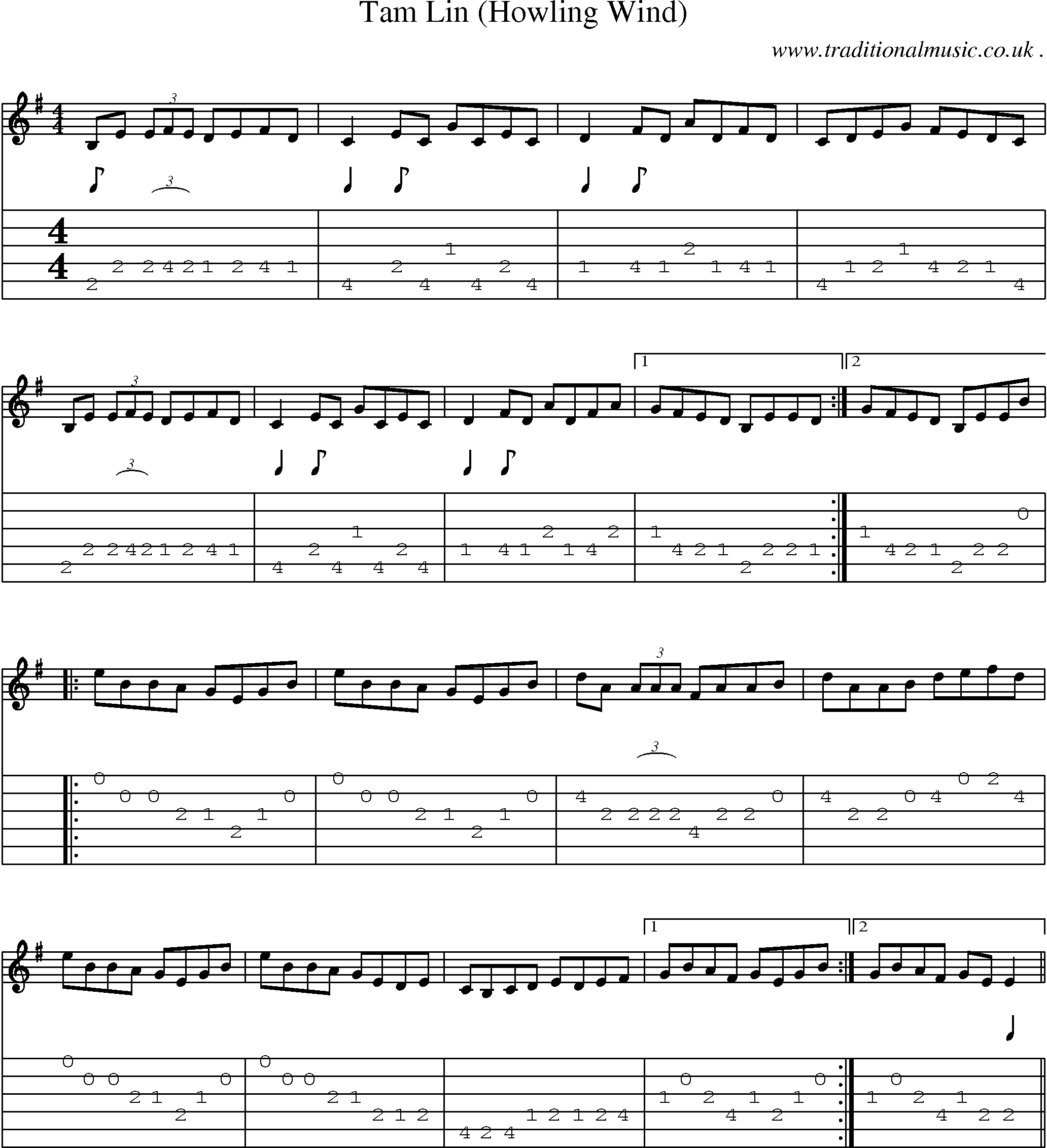 Sheet-Music and Guitar Tabs for Tam Lin (howling Wind)