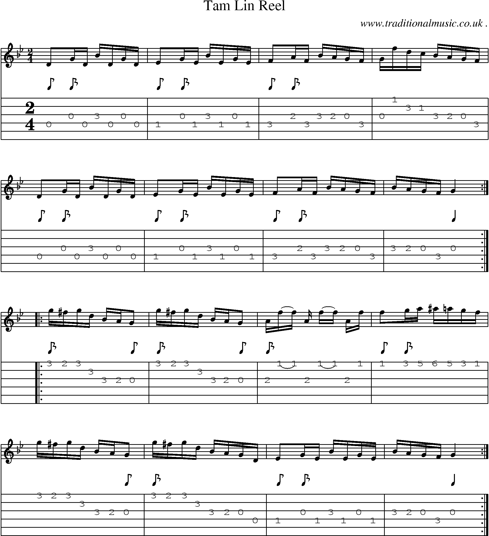 Sheet-Music and Guitar Tabs for Tam Lin Reel