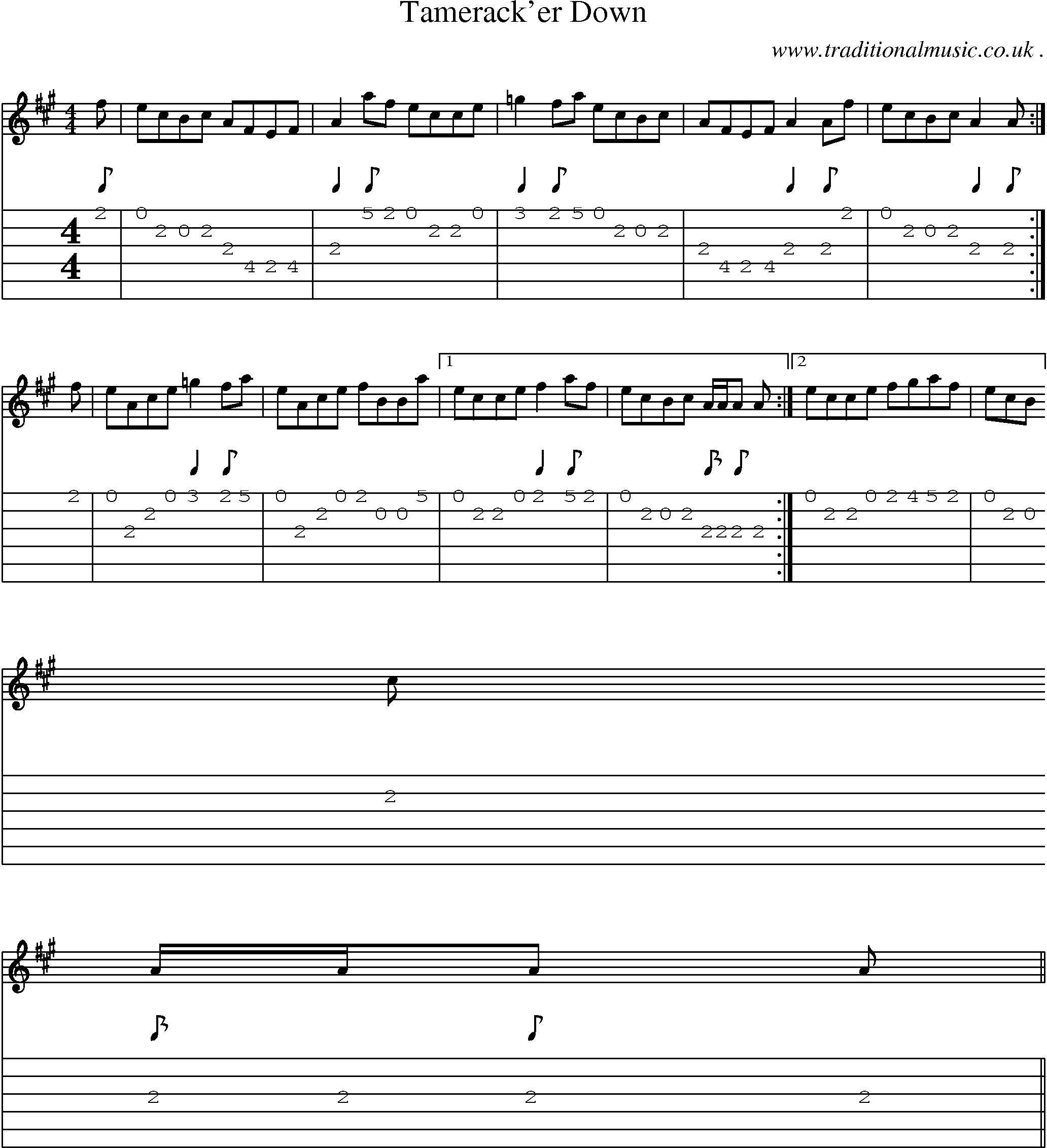 Sheet-Music and Guitar Tabs for Tameracker Down