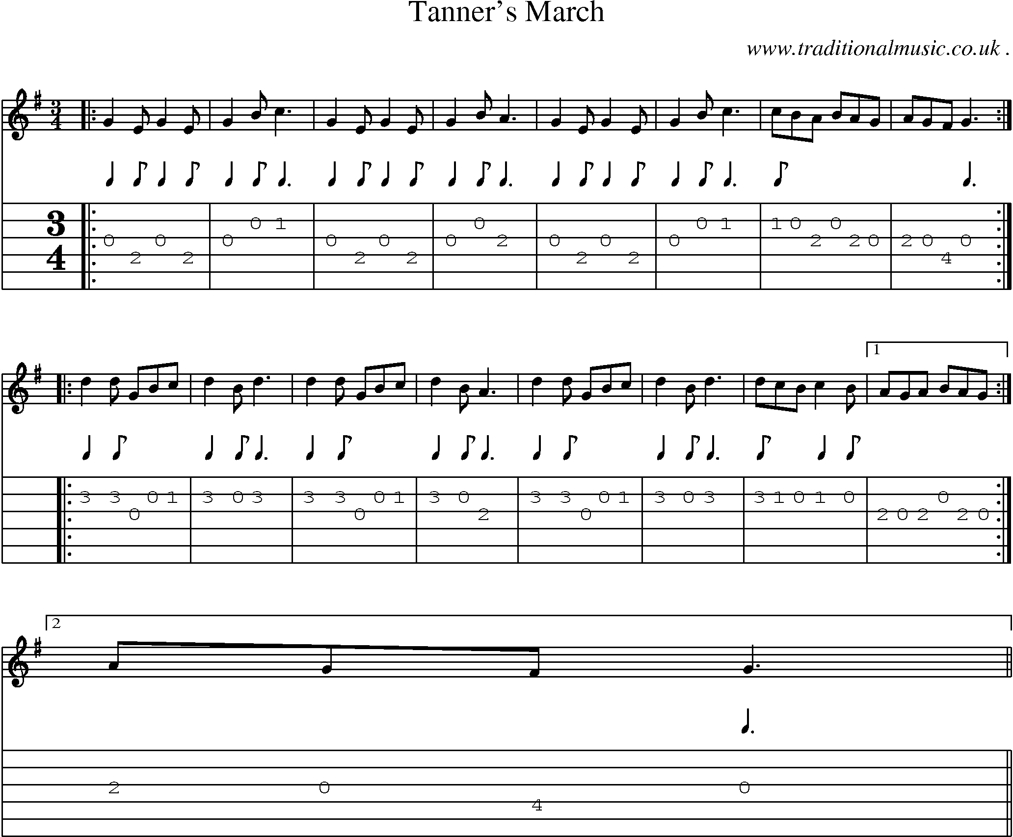 Sheet-Music and Guitar Tabs for Tanners March