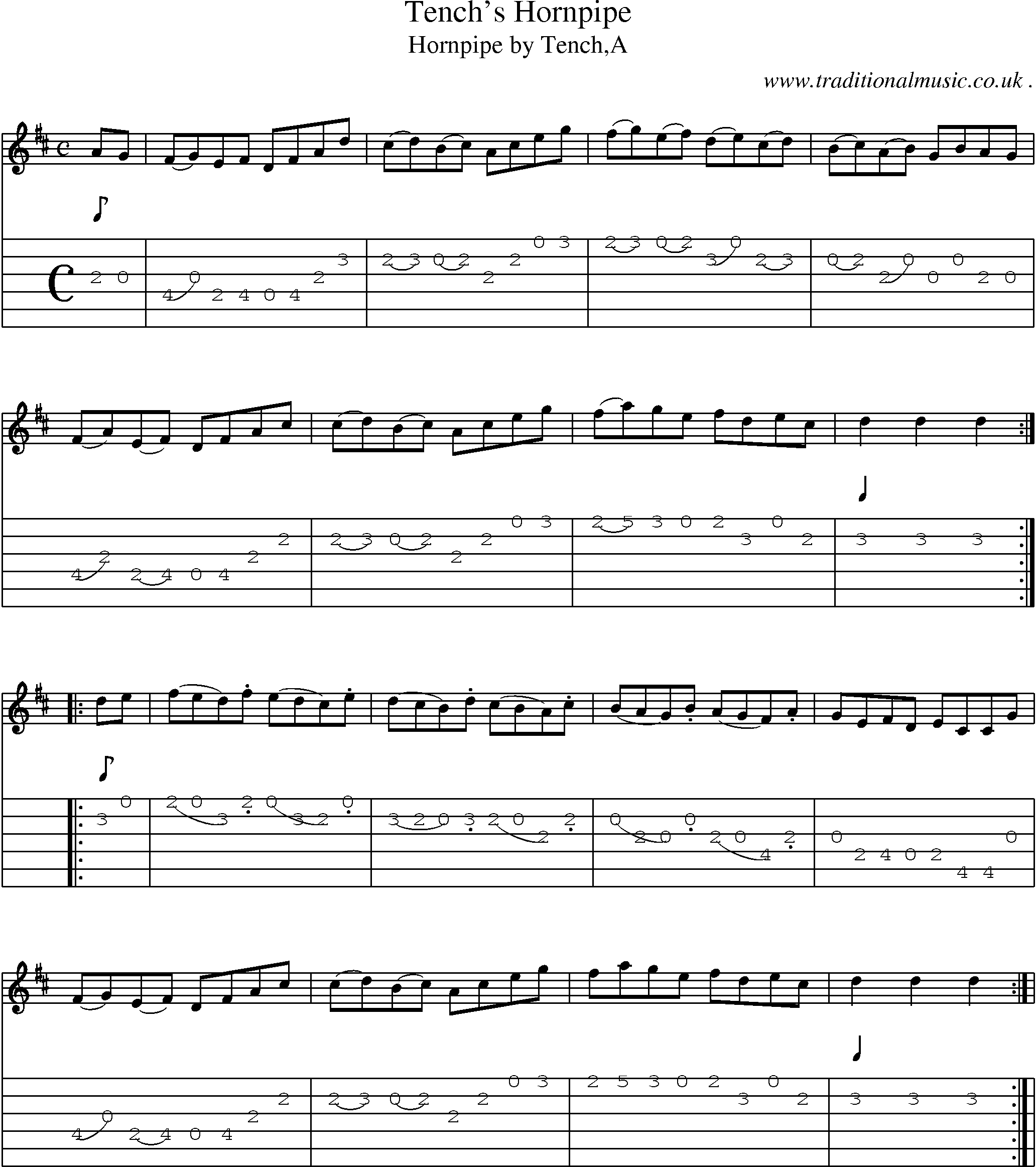 Sheet-Music and Guitar Tabs for Tenchs Hornpipe