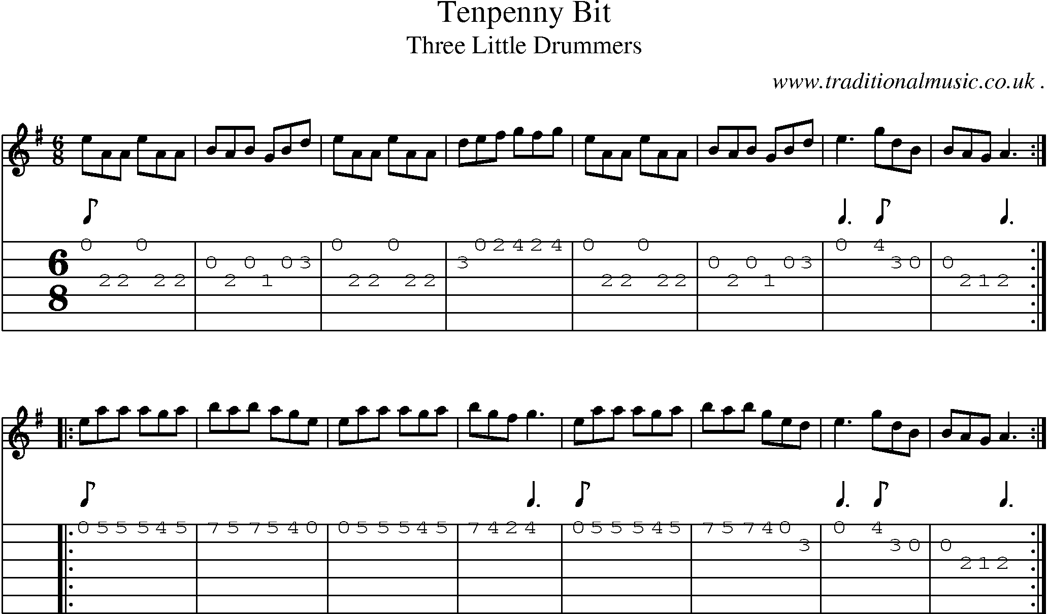 Sheet-Music and Guitar Tabs for Tenpenny Bit