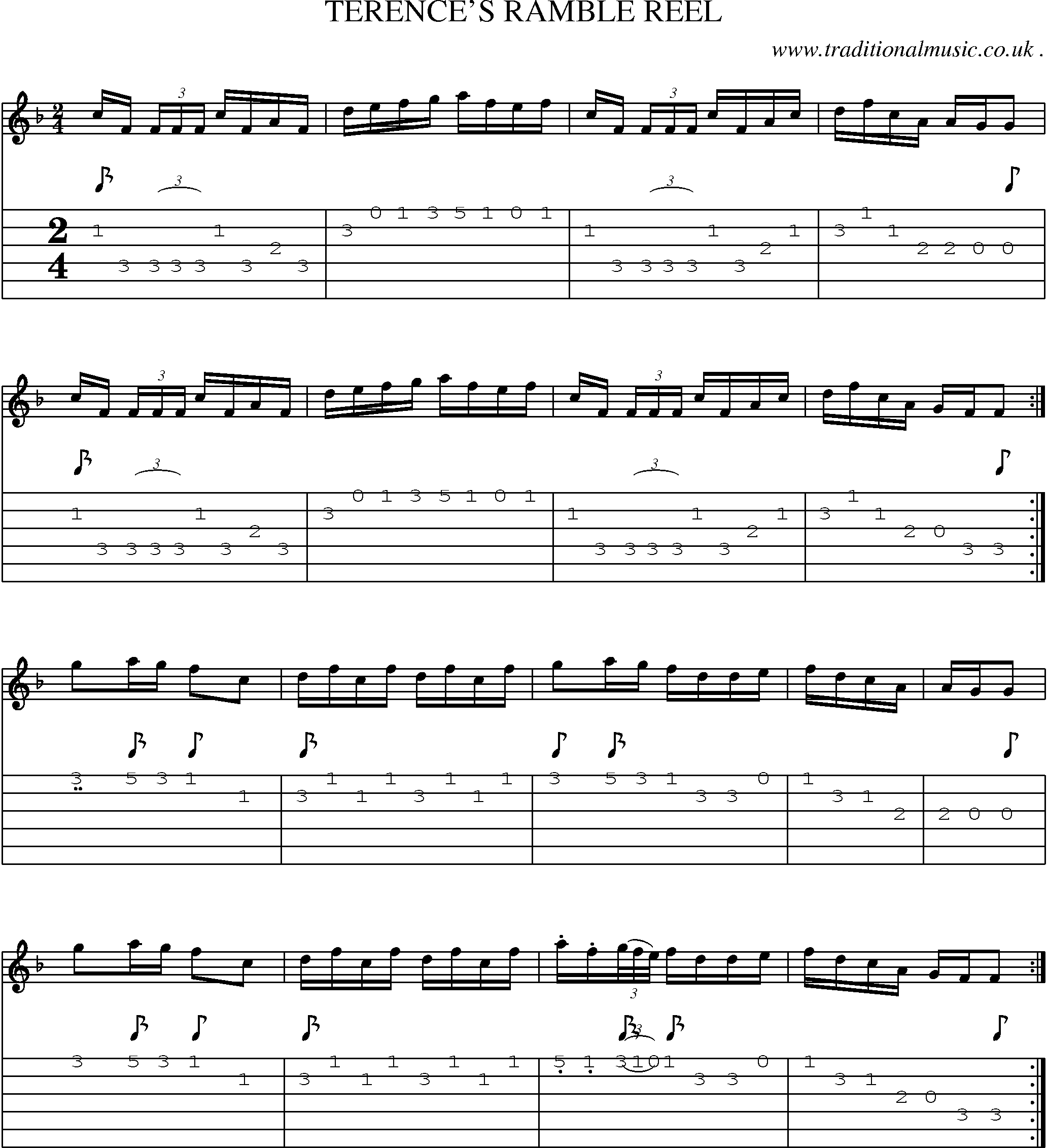 Sheet-Music and Guitar Tabs for Terences Ramble Reel