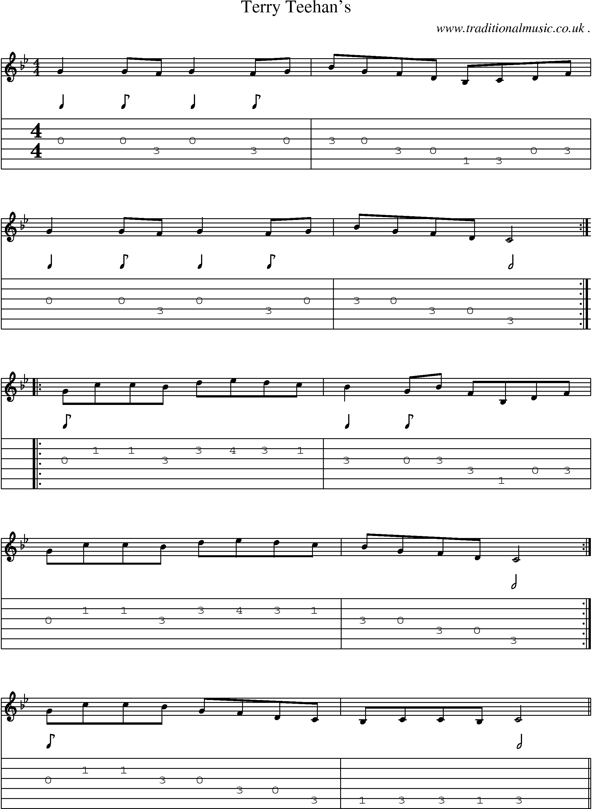 Sheet-Music and Guitar Tabs for Terry Teehans