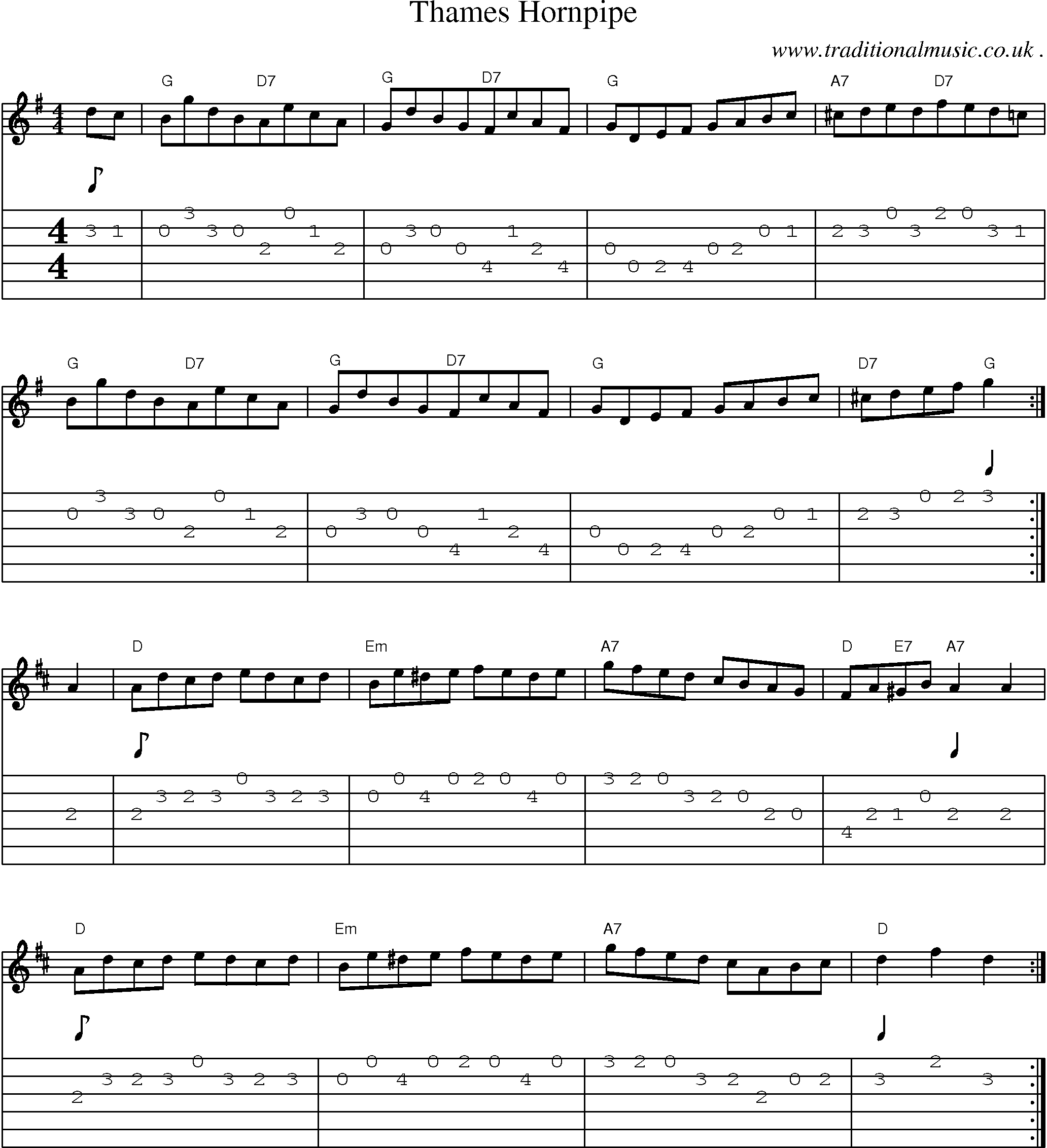 Sheet-Music and Guitar Tabs for Thames Hornpipe