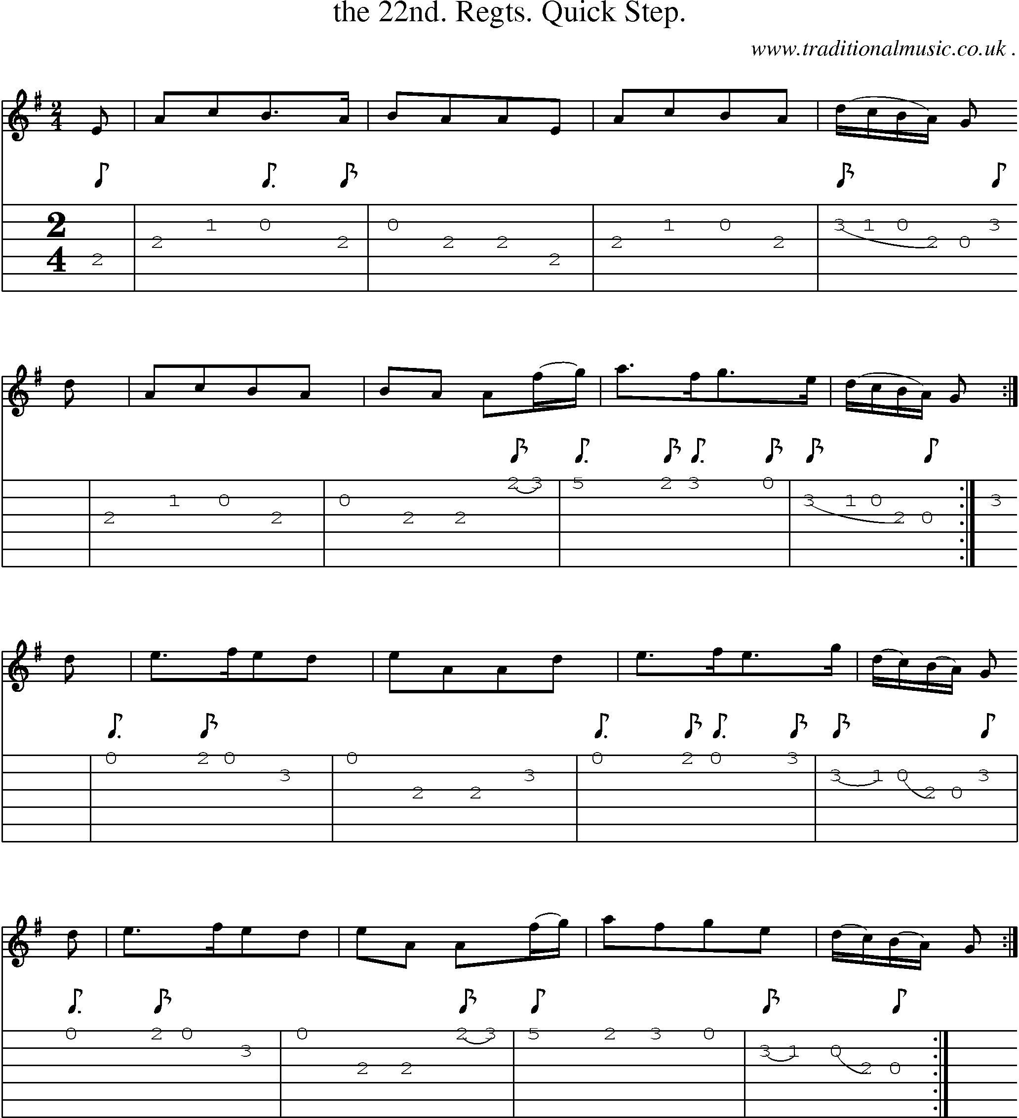 Sheet-Music and Guitar Tabs for The 22nd Regts Quick Step