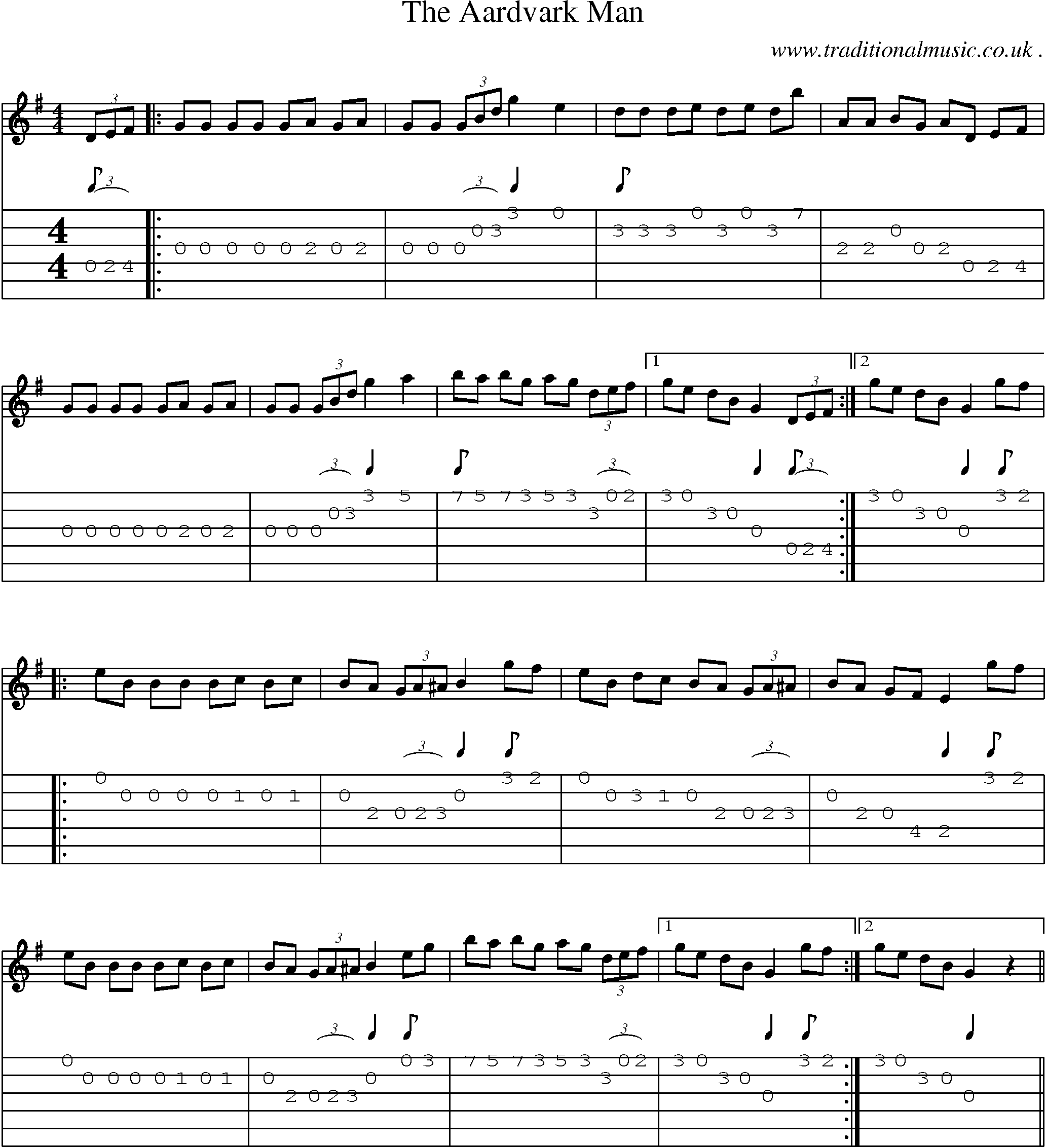 Sheet-Music and Guitar Tabs for The Aardvark Man