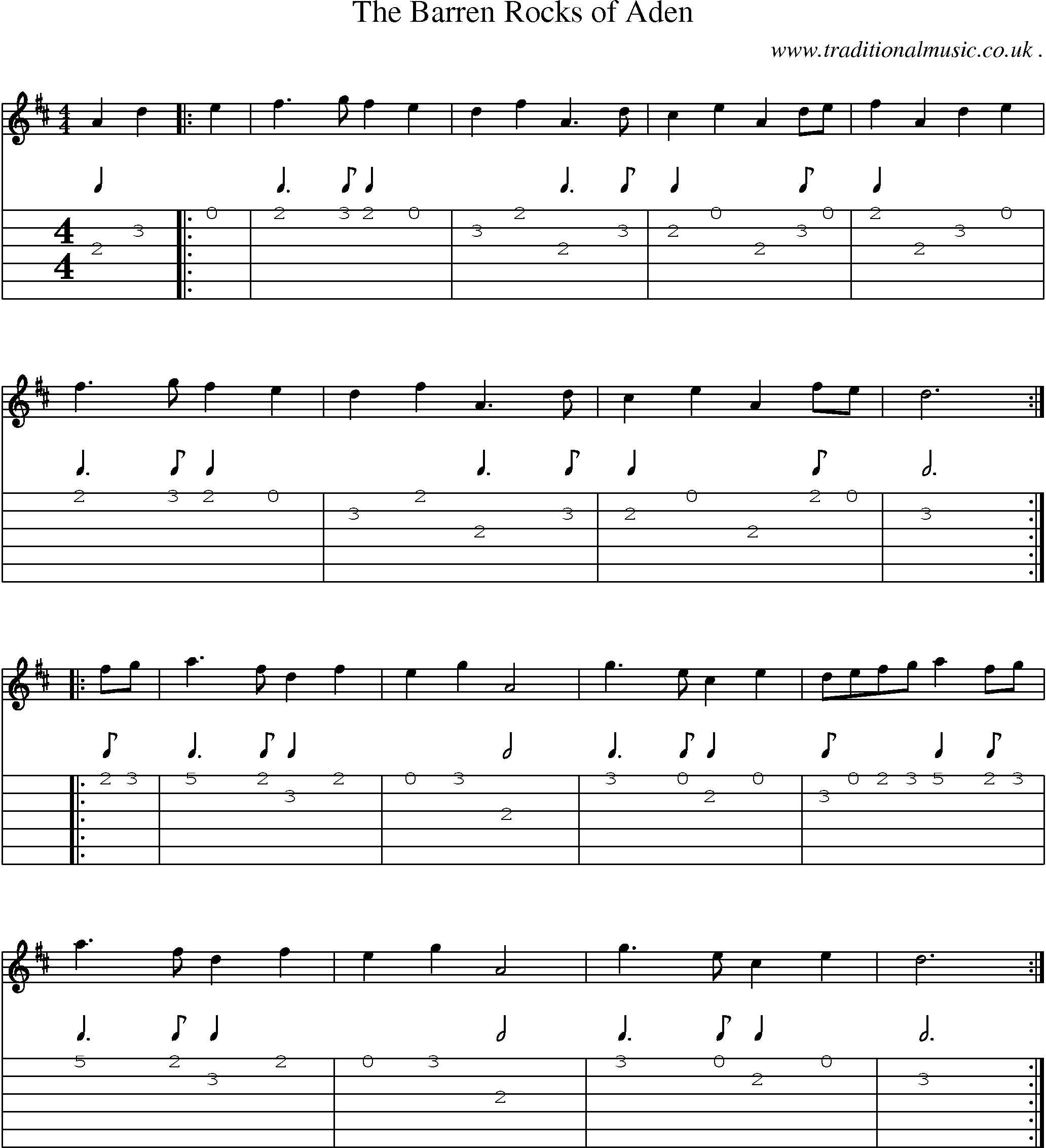 Sheet-Music and Guitar Tabs for The Barren Rocks Of Aden