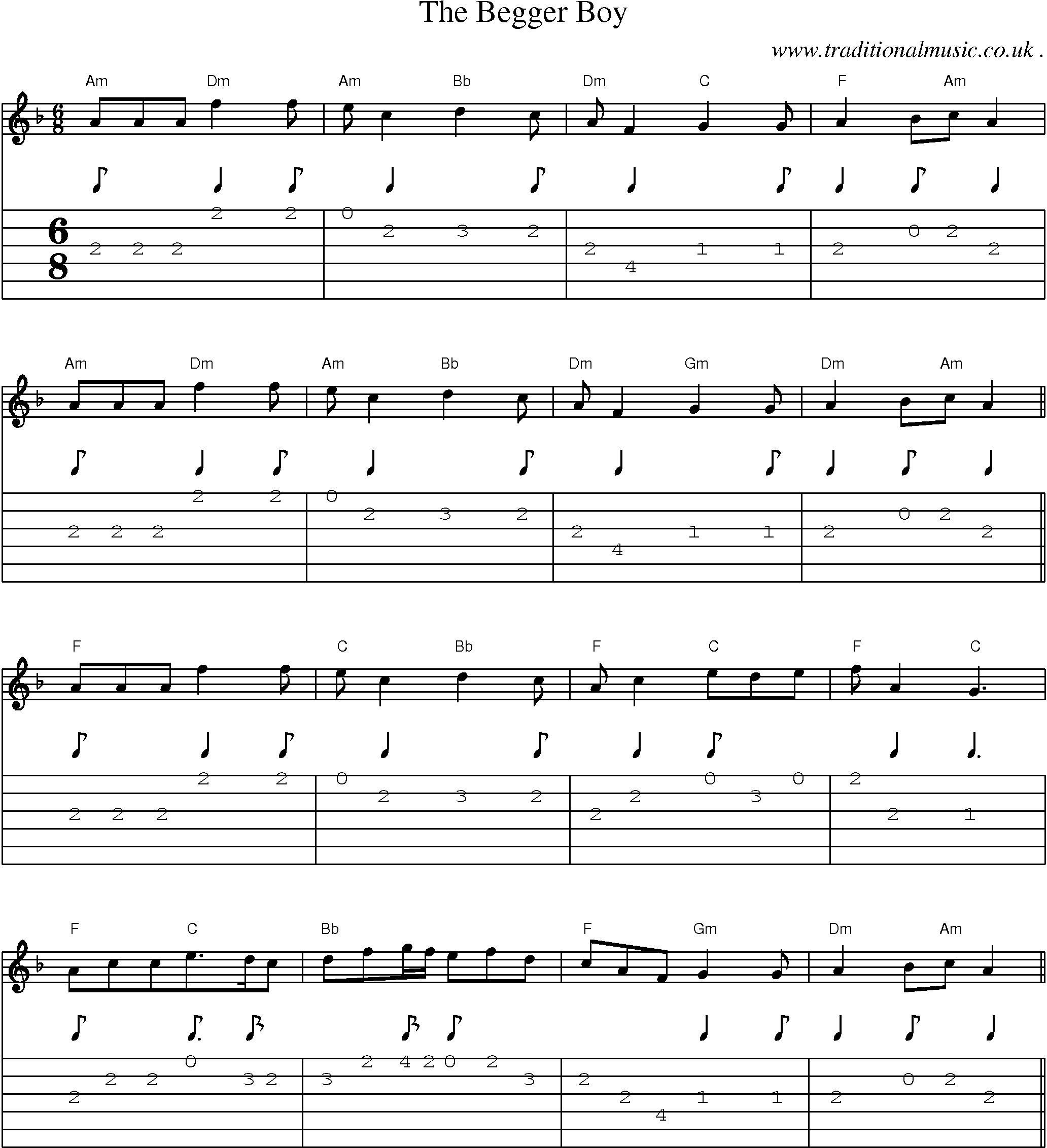 Sheet-Music and Guitar Tabs for The Begger Boy