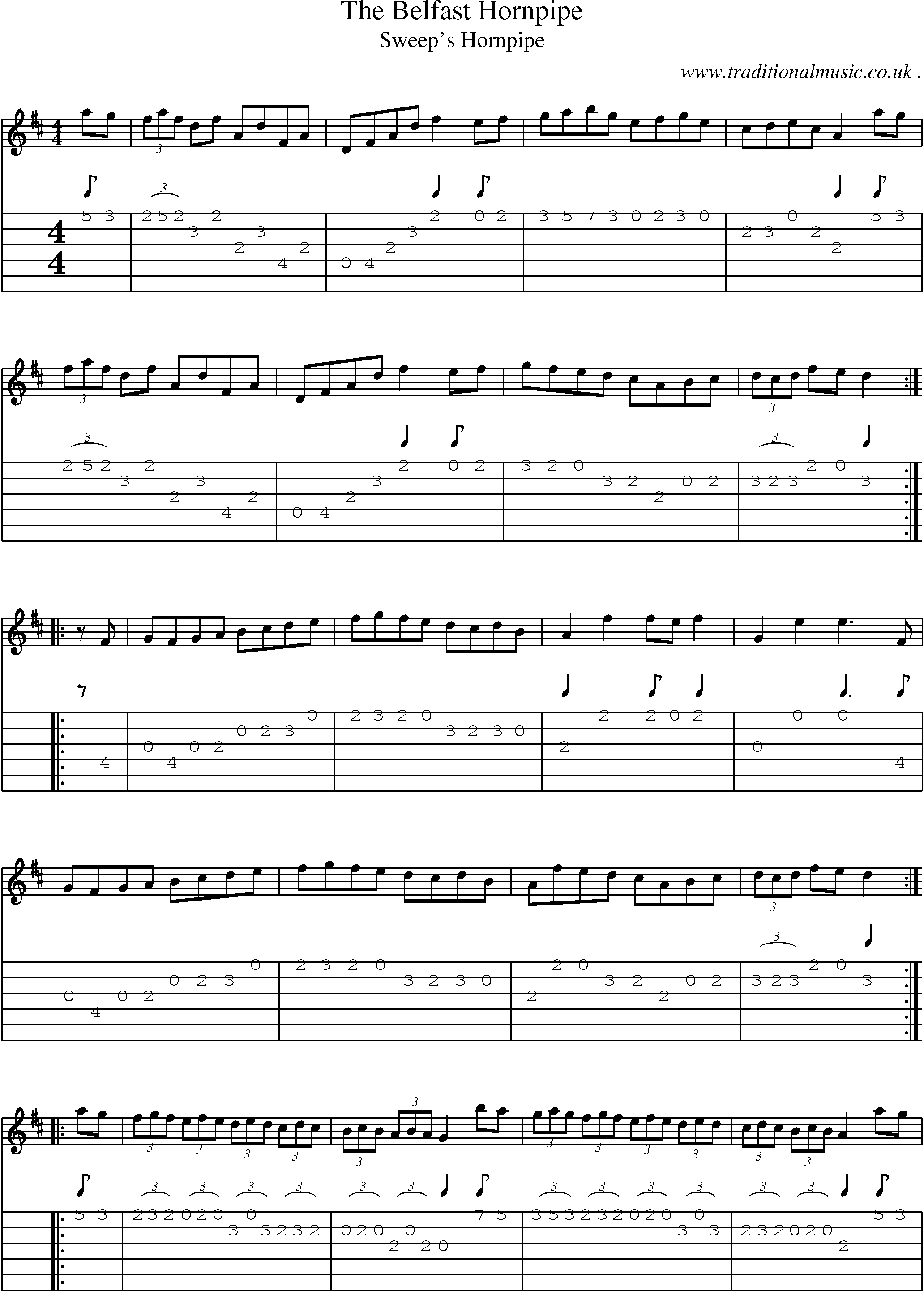Sheet-Music and Guitar Tabs for The Belfast Hornpipe
