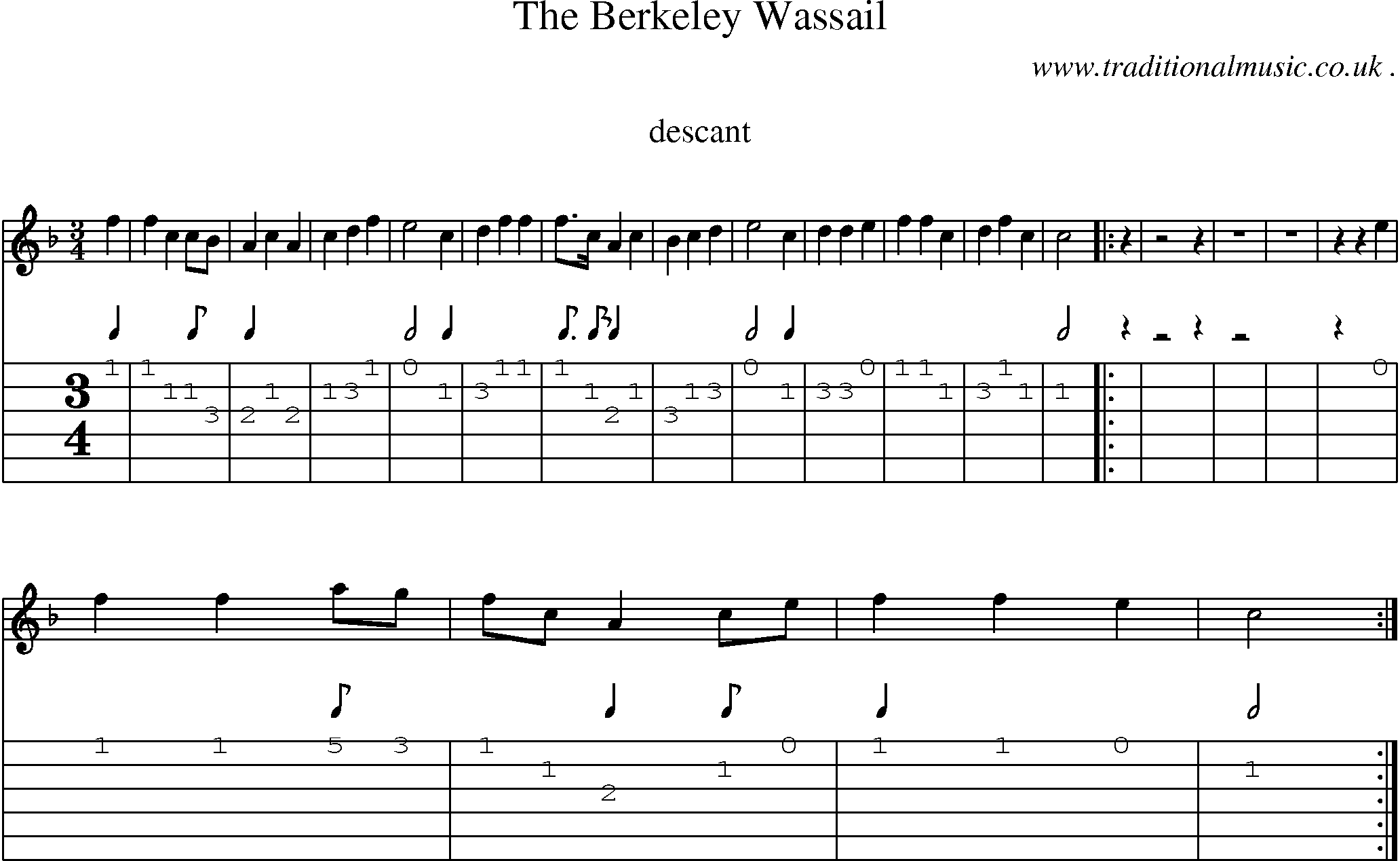 Sheet-Music and Guitar Tabs for The Berkeley Wassail