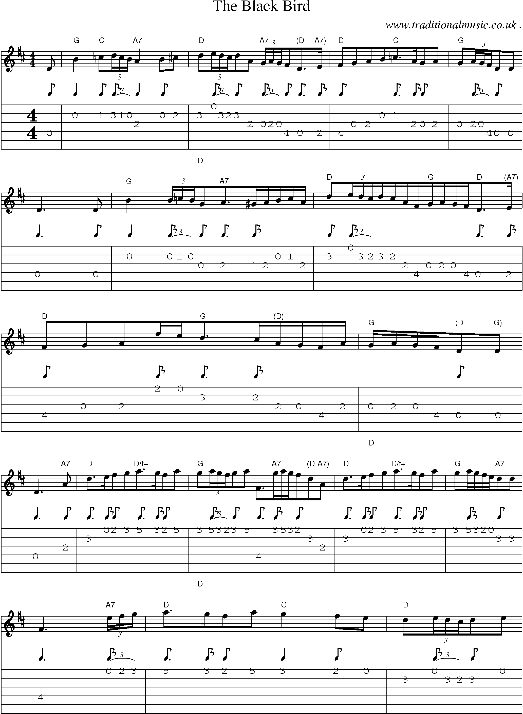 Sheet-Music and Guitar Tabs for The Black Bird
