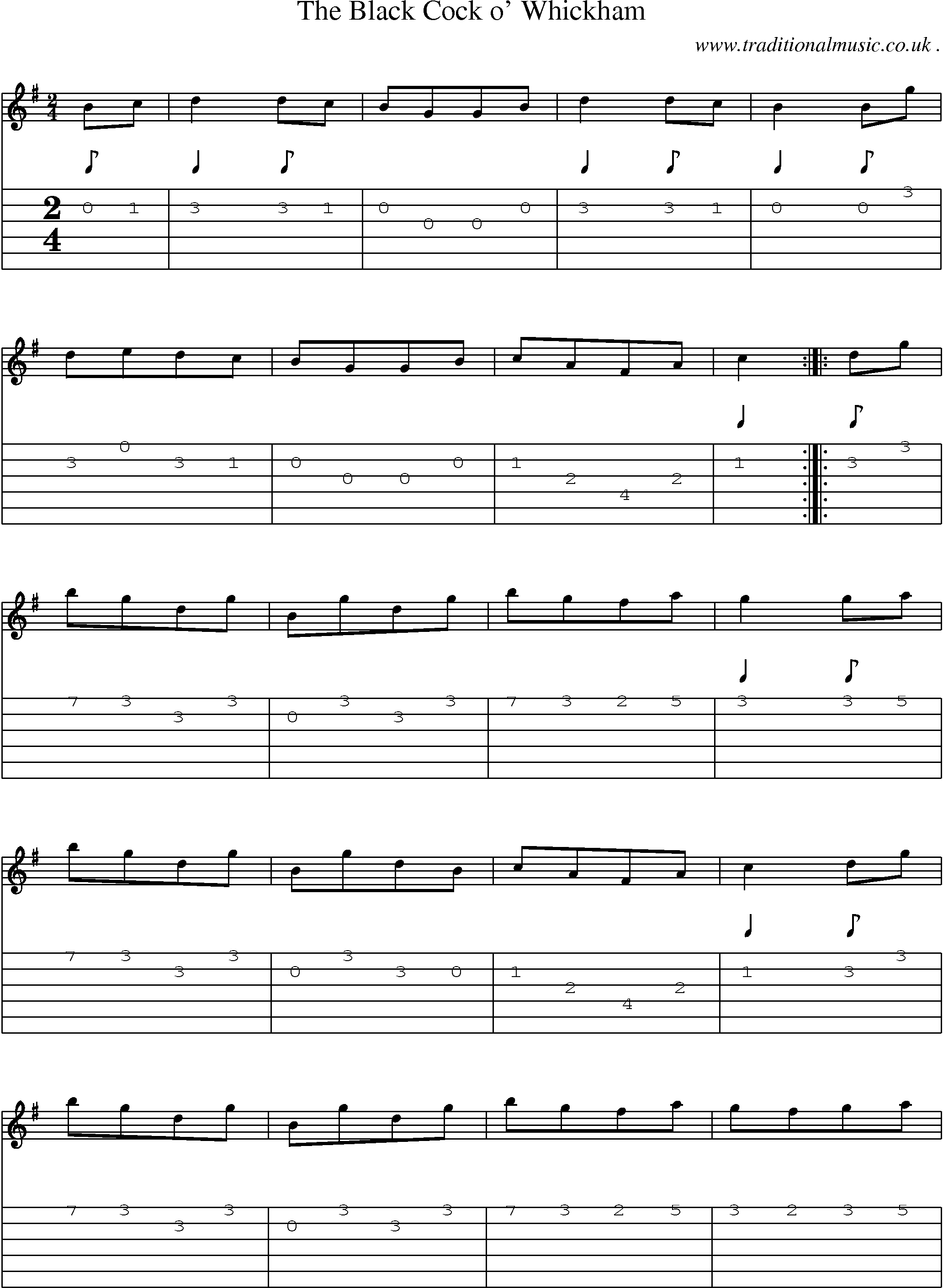 Sheet-Music and Guitar Tabs for The Black Cock O Whickham