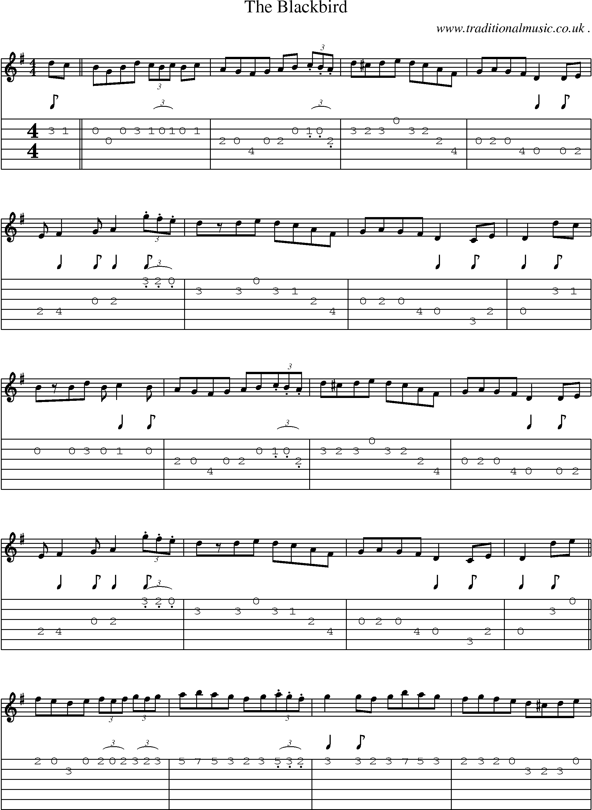 Sheet-Music and Guitar Tabs for The Blackbird