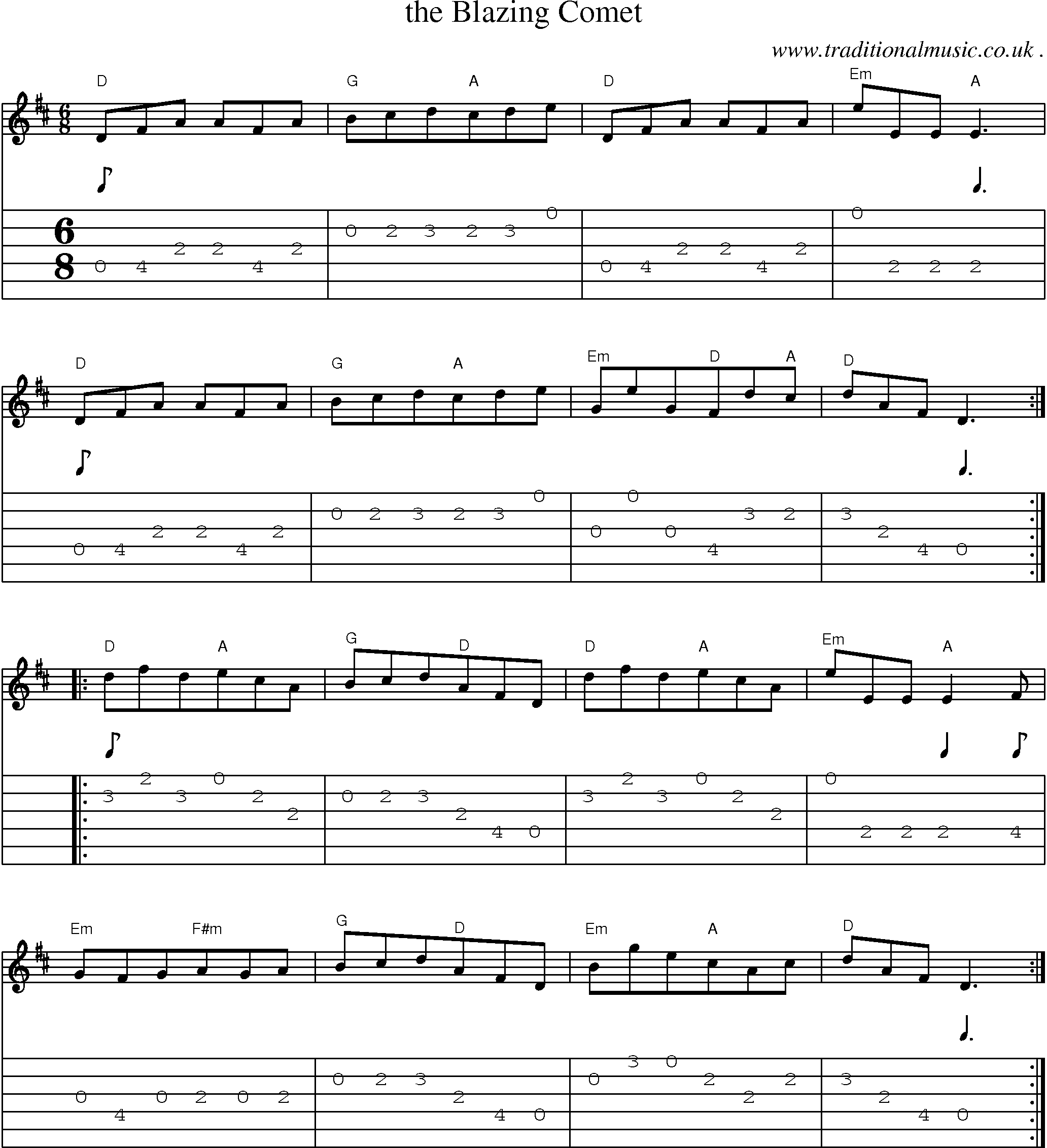 Sheet-Music and Guitar Tabs for The Blazing Comet