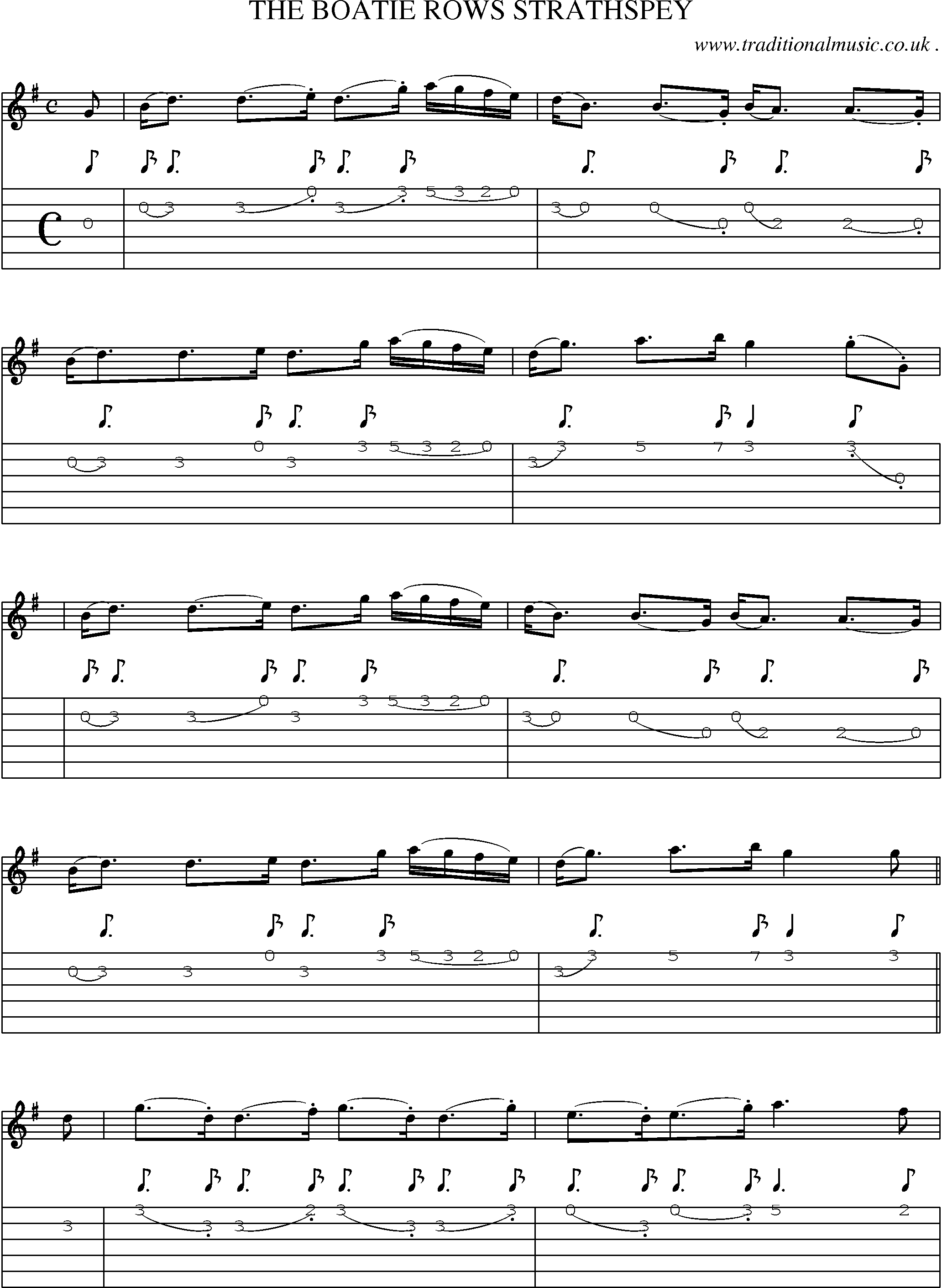 Sheet-Music and Guitar Tabs for The Boatie Rows Strathspey