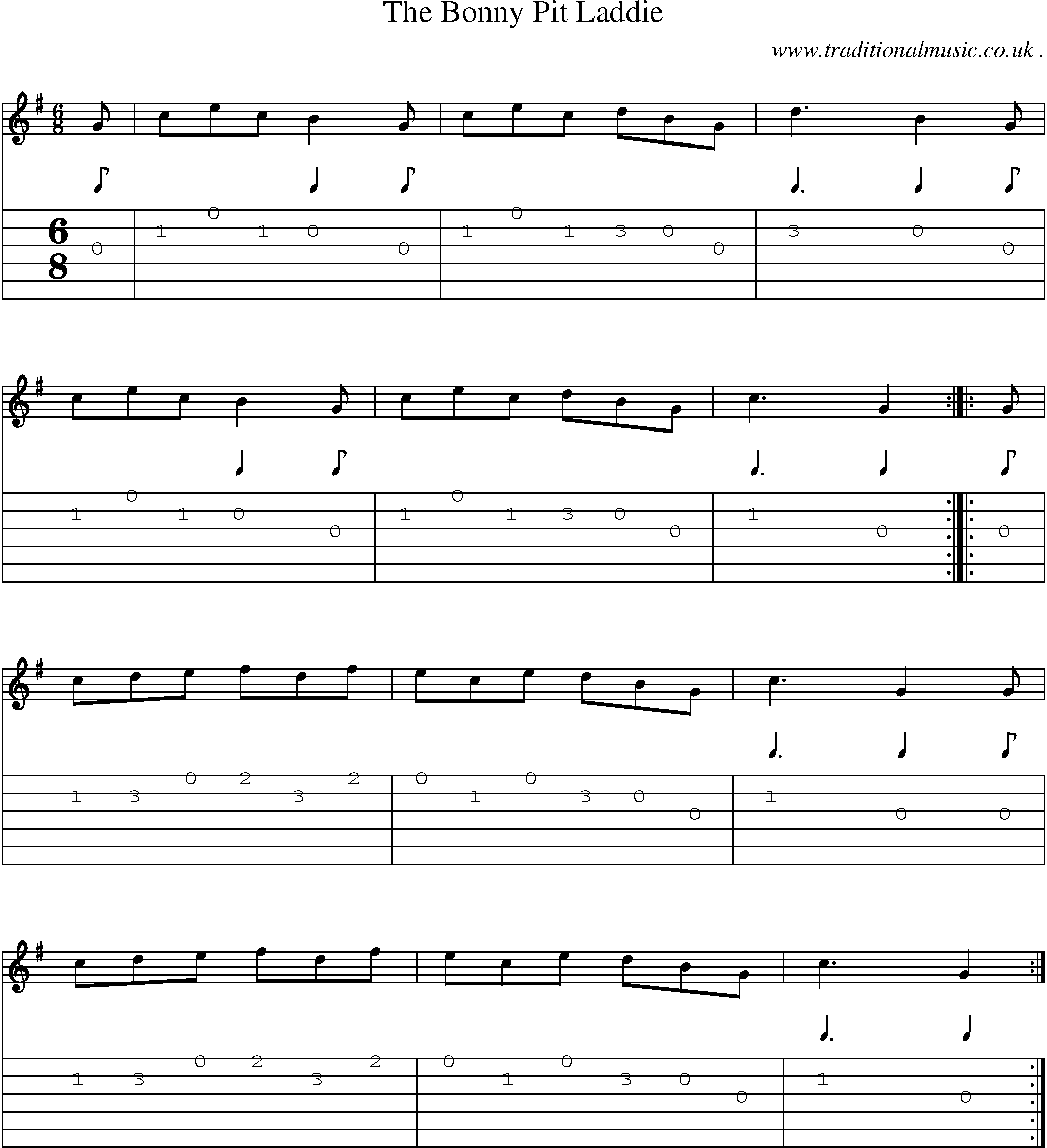 Sheet-Music and Guitar Tabs for The Bonny Pit Laddie