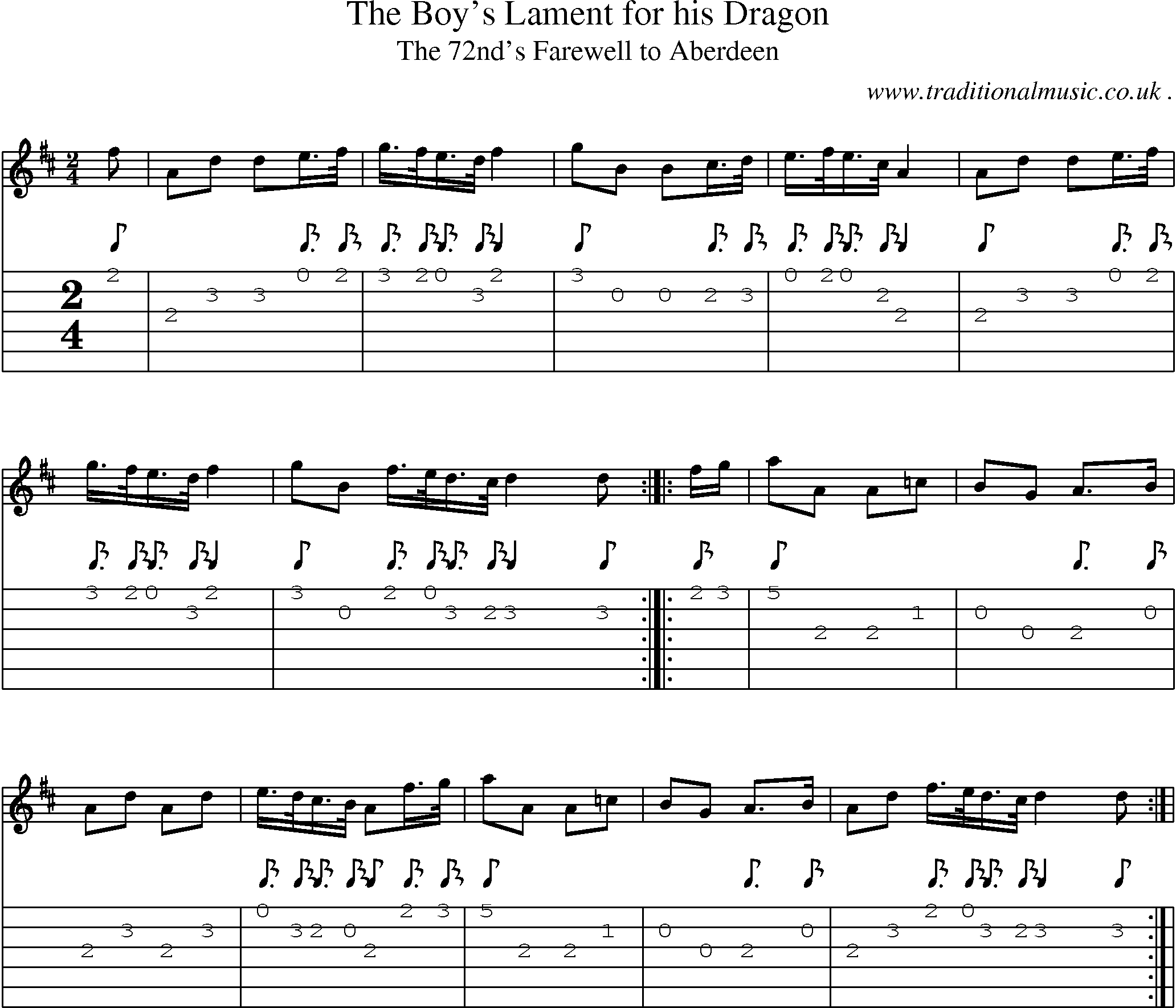 Sheet-Music and Guitar Tabs for The Boys Lament For His Dragon