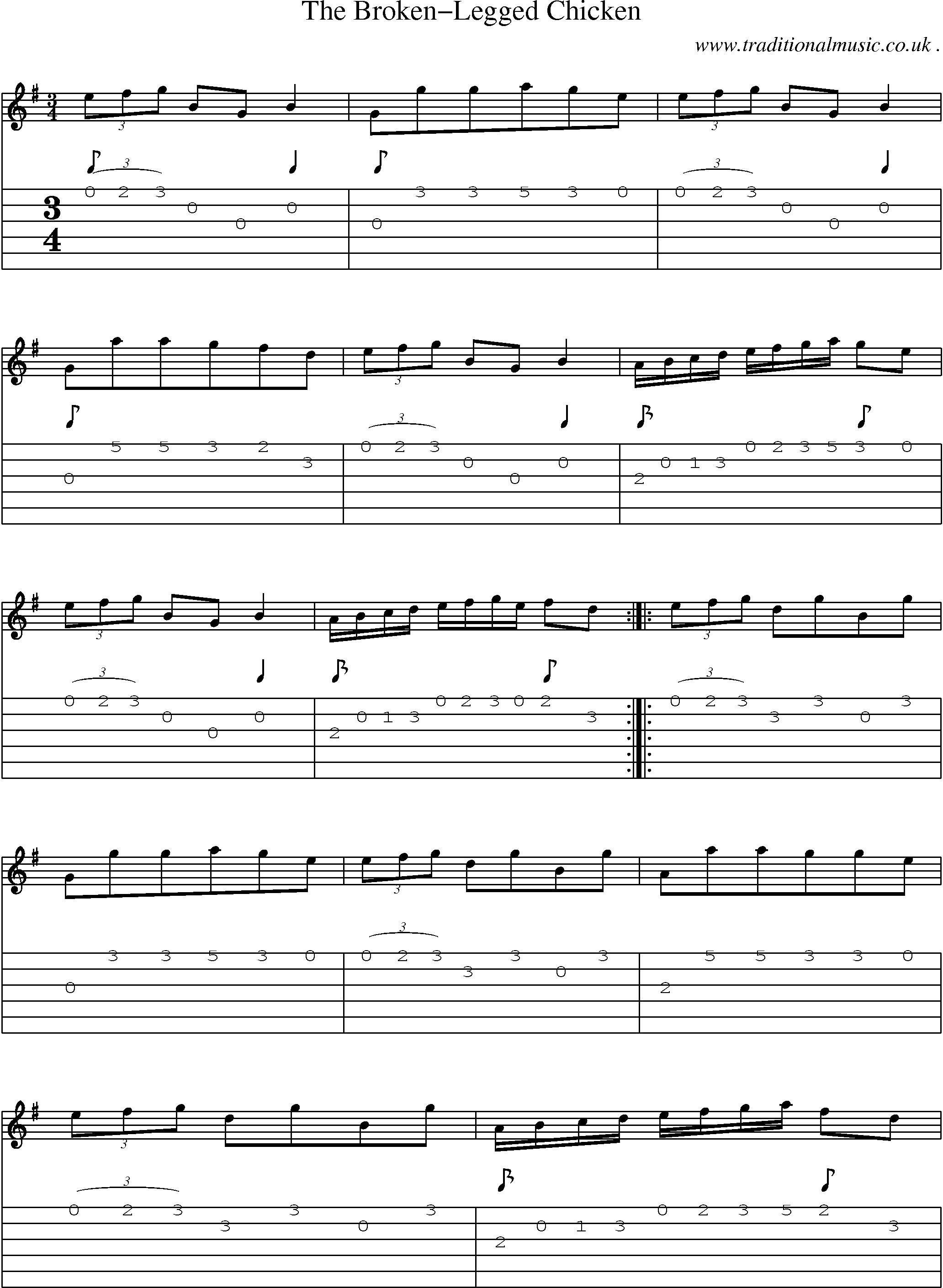 Sheet-Music and Guitar Tabs for The Broken-legged Chicken