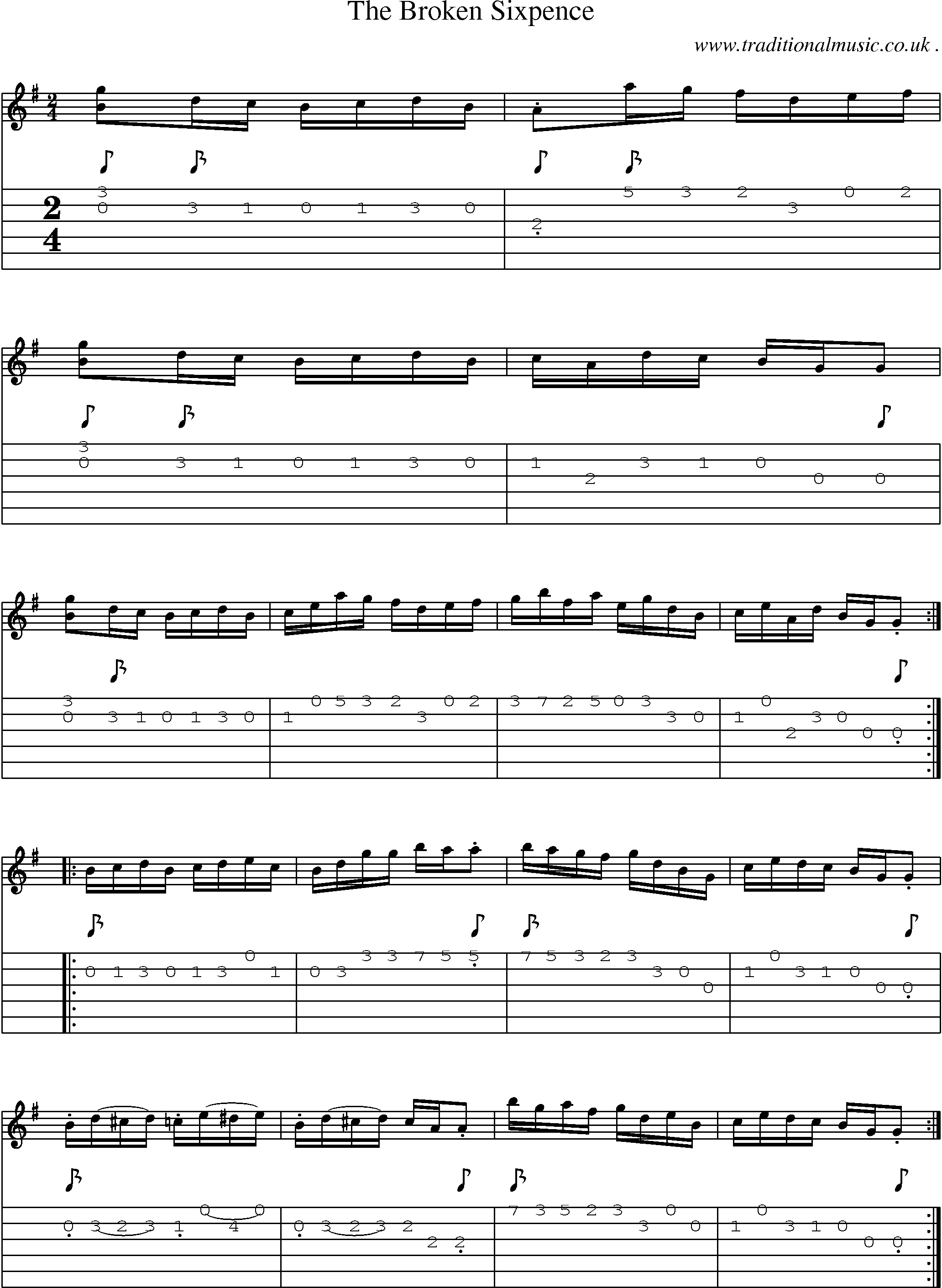 Sheet-Music and Guitar Tabs for The Broken Sixpence