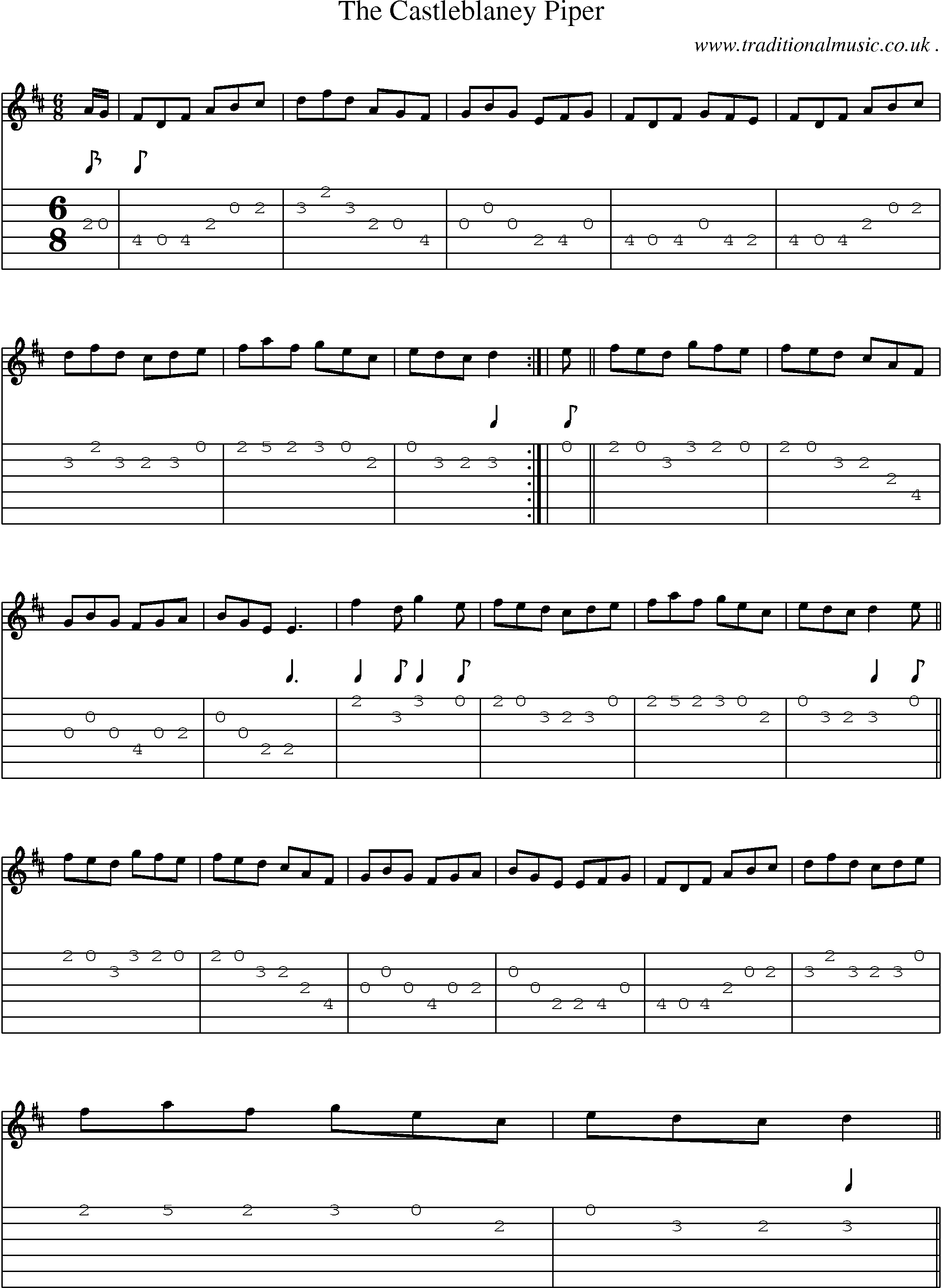 Sheet-Music and Guitar Tabs for The Castleblaney Piper