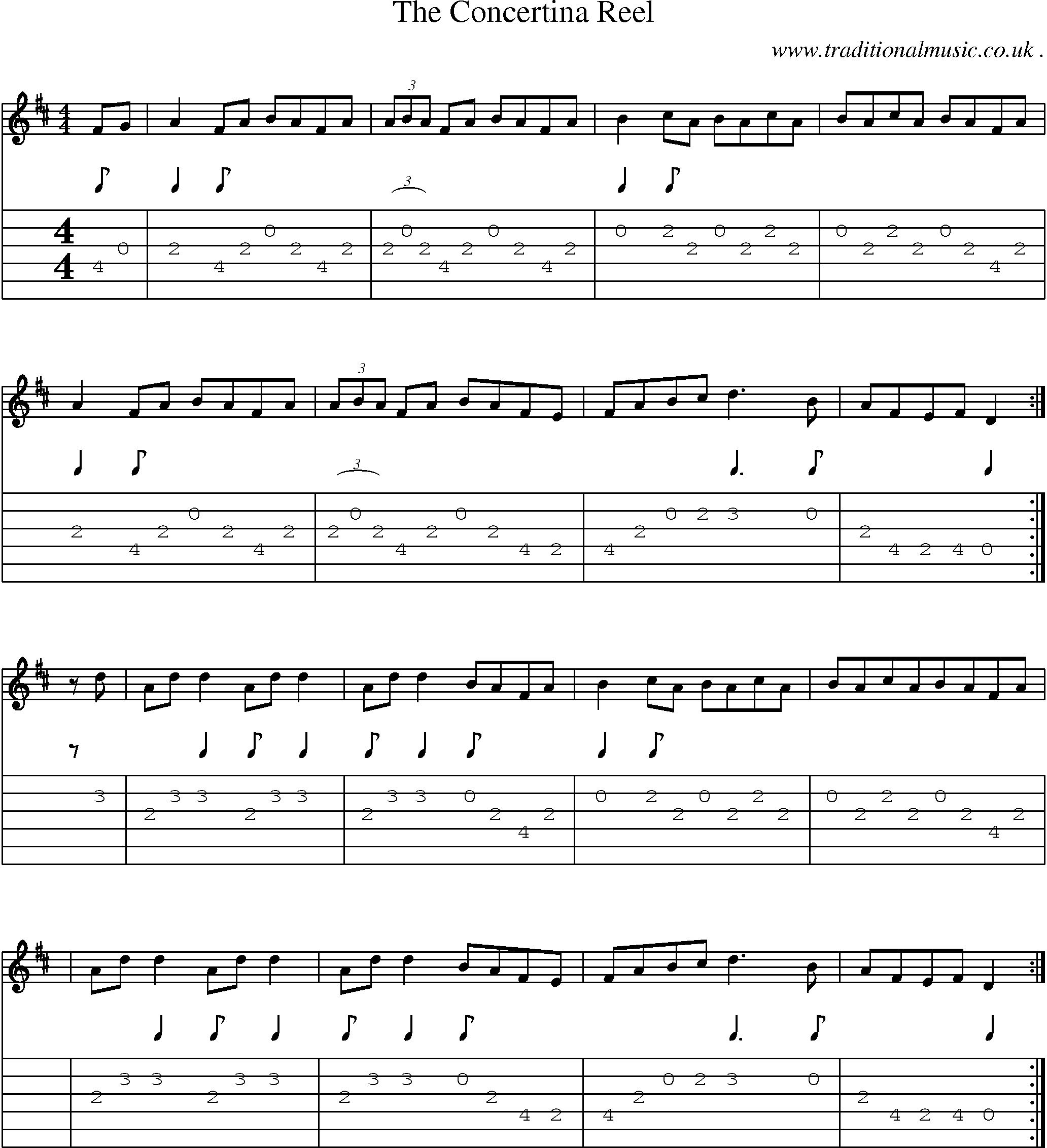 Sheet-Music and Guitar Tabs for The Concertina Reel