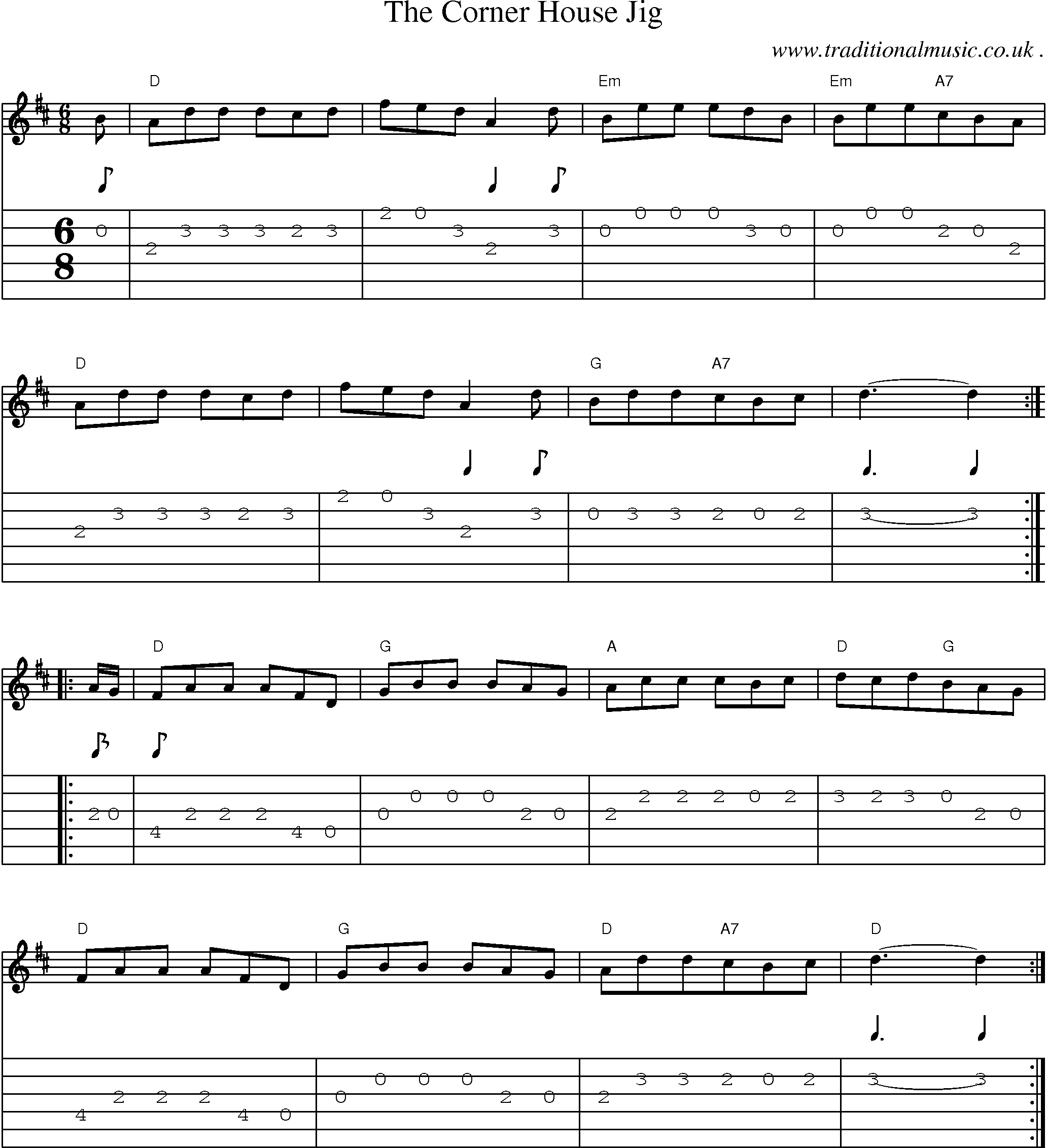 Sheet-Music and Guitar Tabs for The Corner House Jig