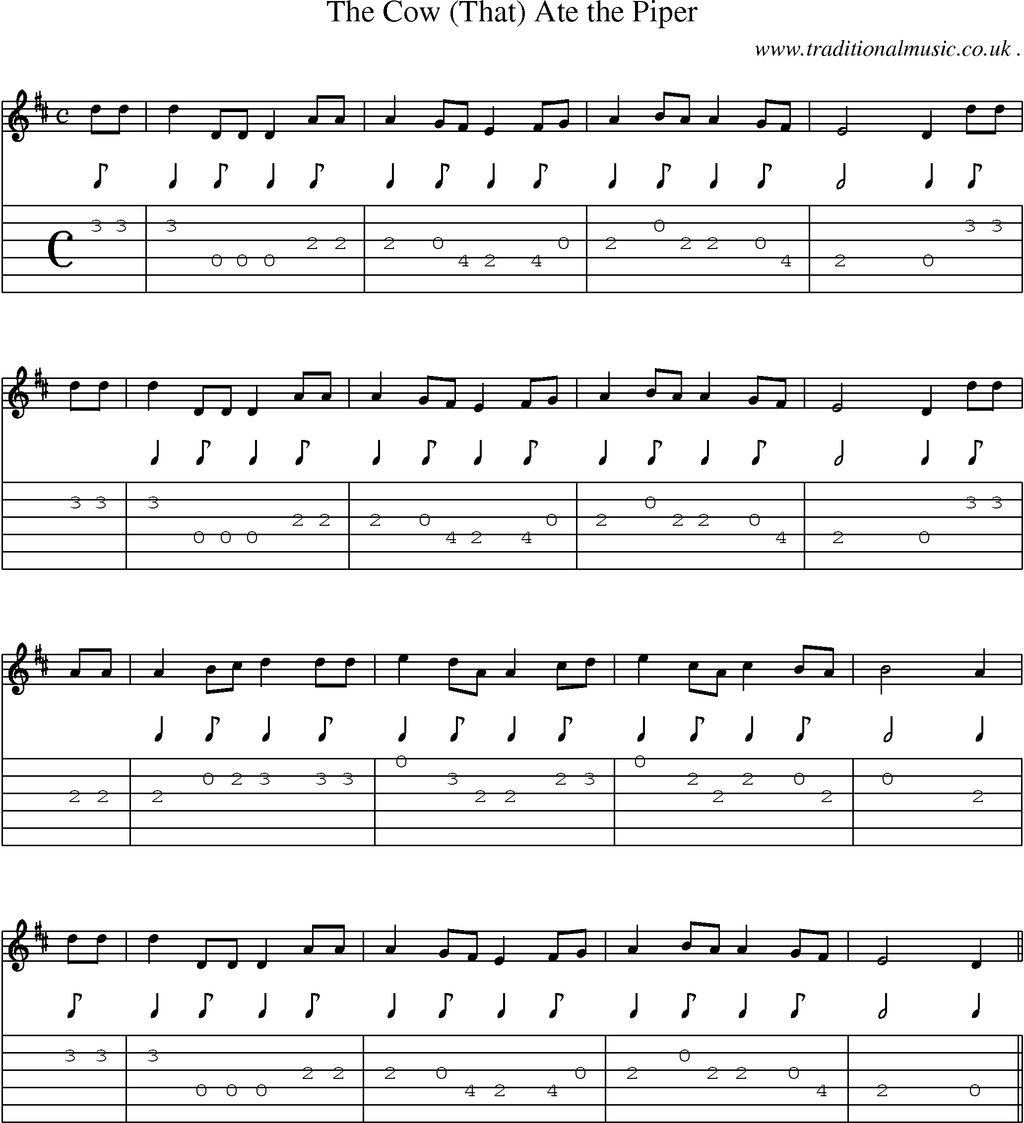 Sheet-Music and Guitar Tabs for The Cow (that) Ate The Piper
