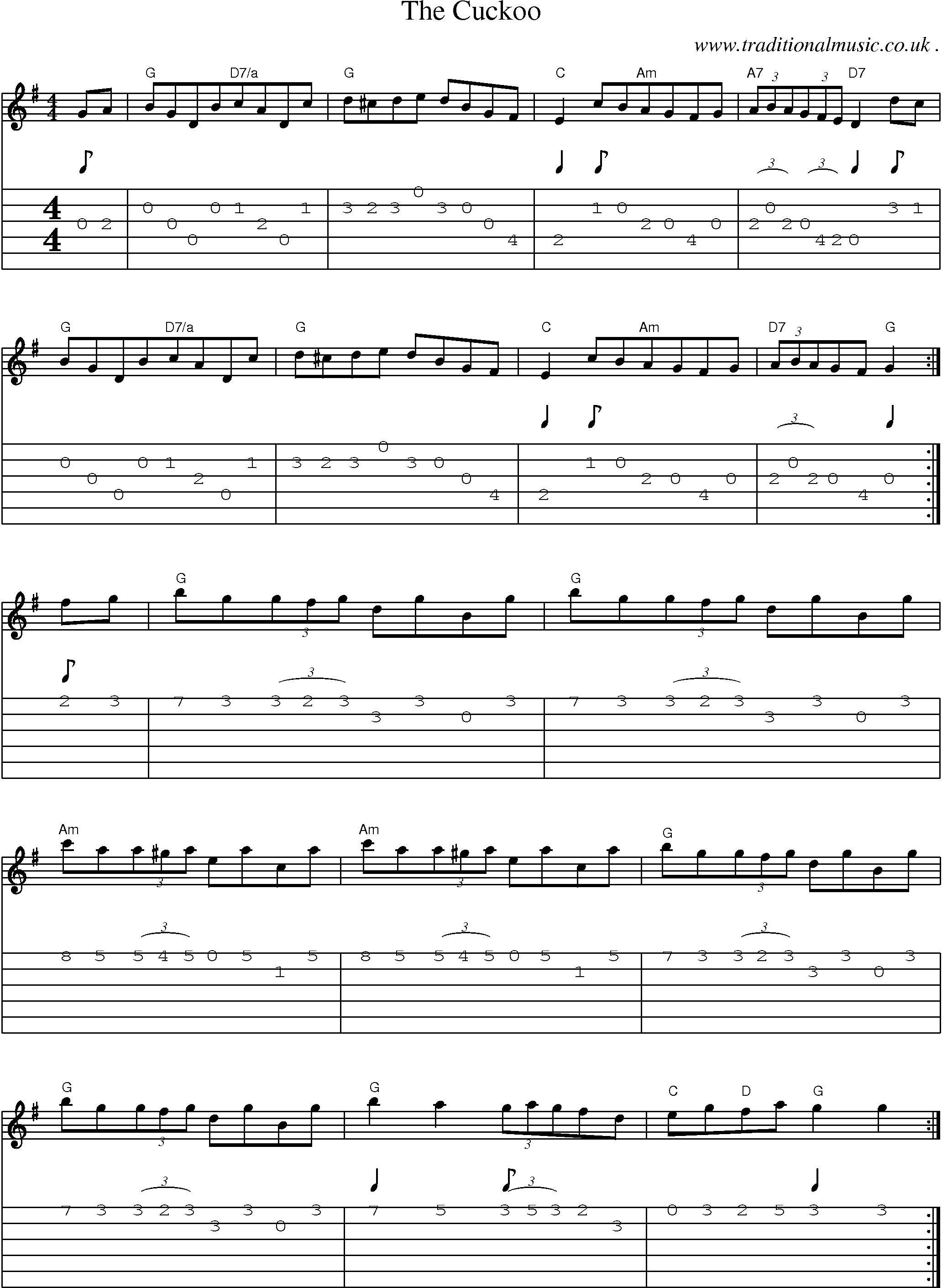 Sheet-Music and Guitar Tabs for The Cuckoo