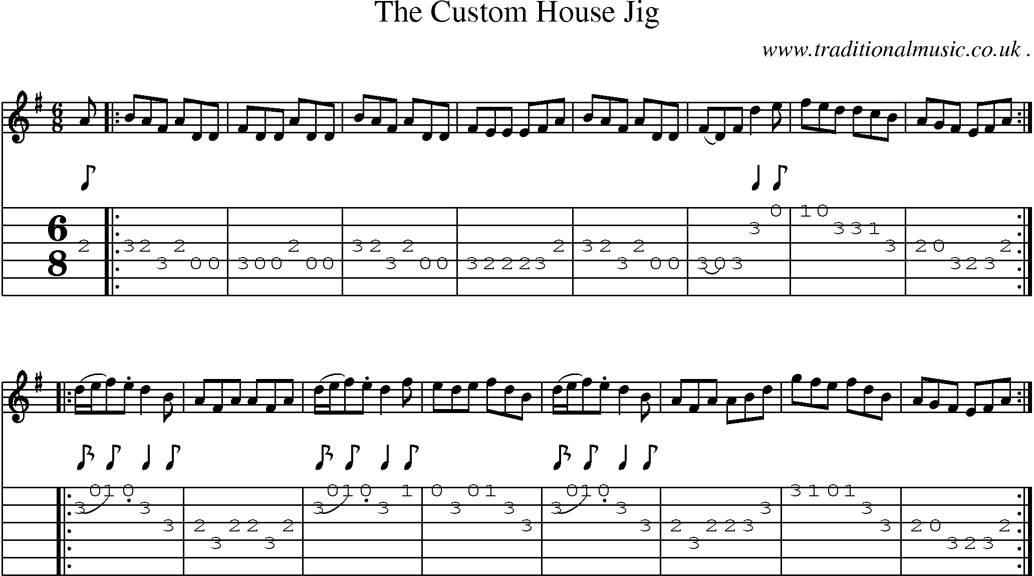 Sheet-Music and Guitar Tabs for The Custom House Jig