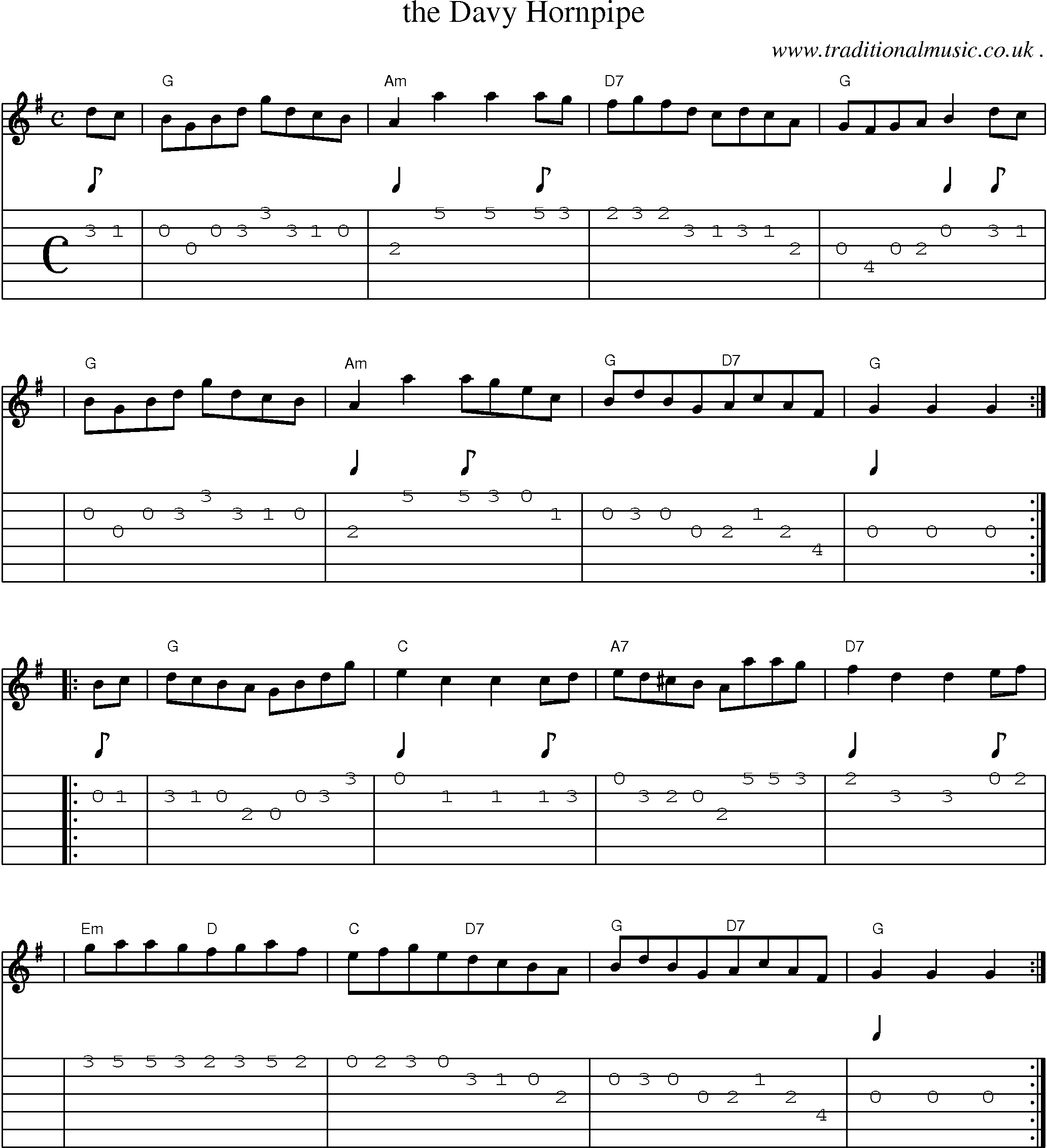 Sheet-Music and Guitar Tabs for The Davy Hornpipe