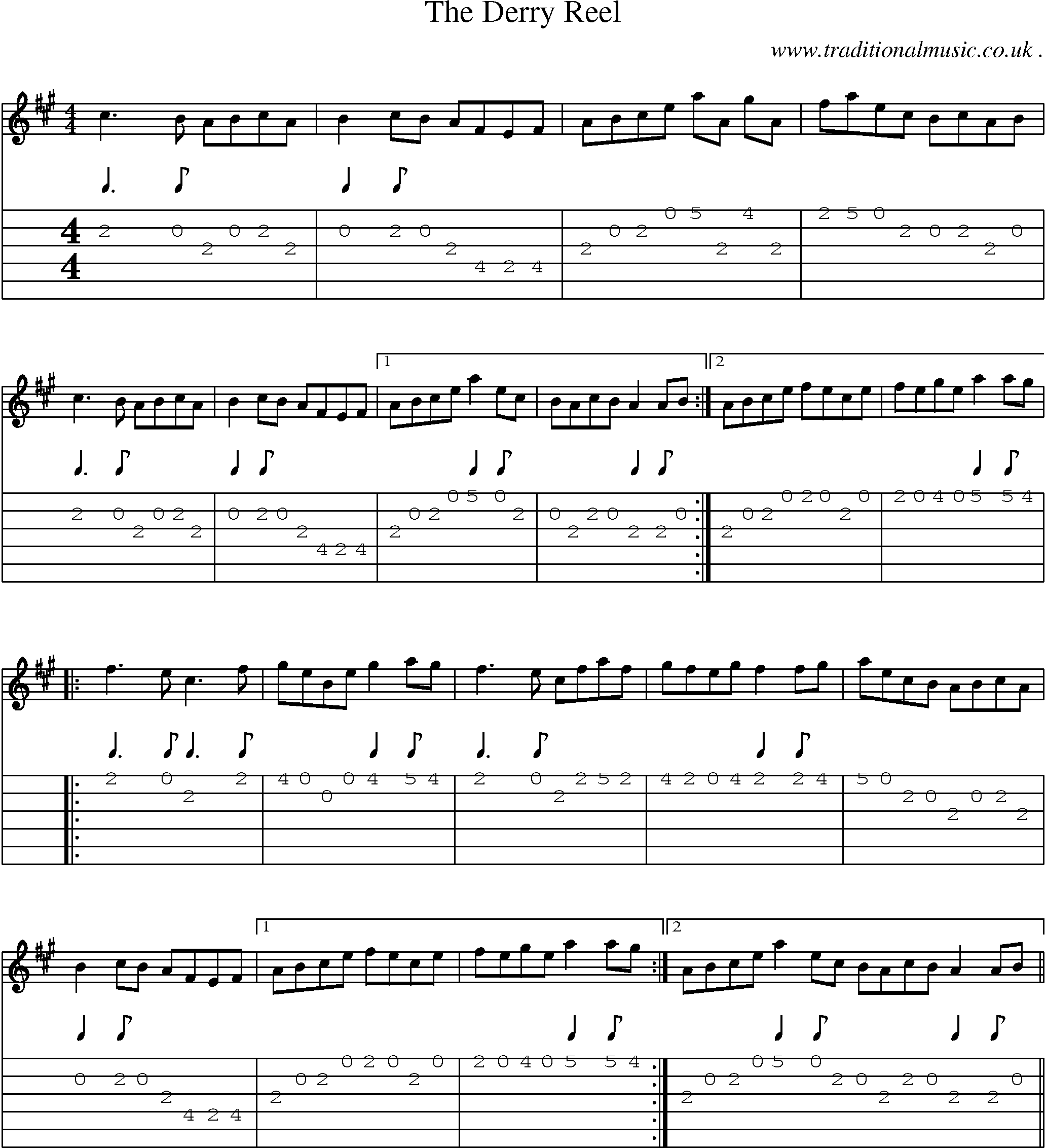 Sheet-Music and Guitar Tabs for The Derry Reel