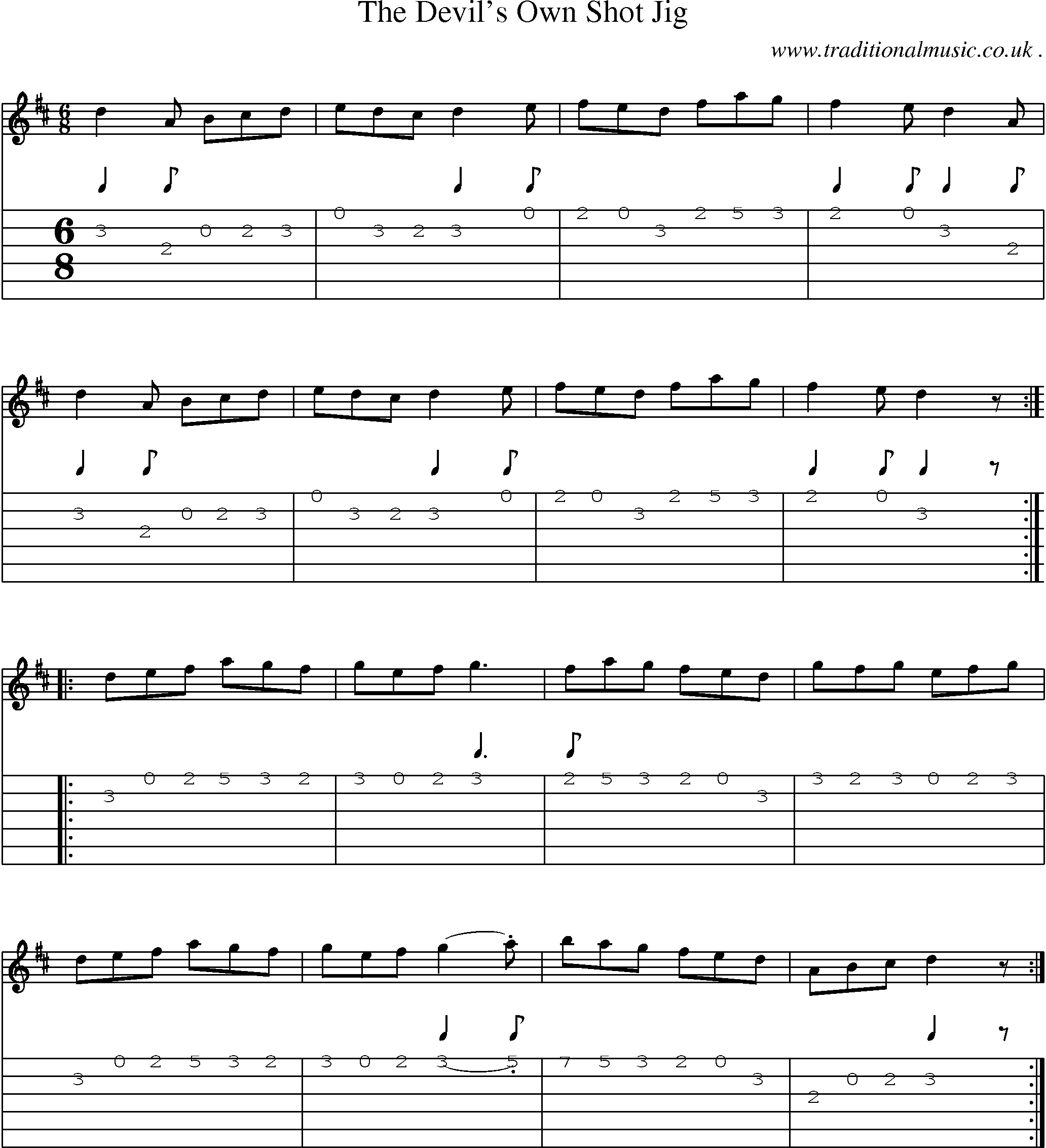Sheet-Music and Guitar Tabs for The Devils Own Shot Jig