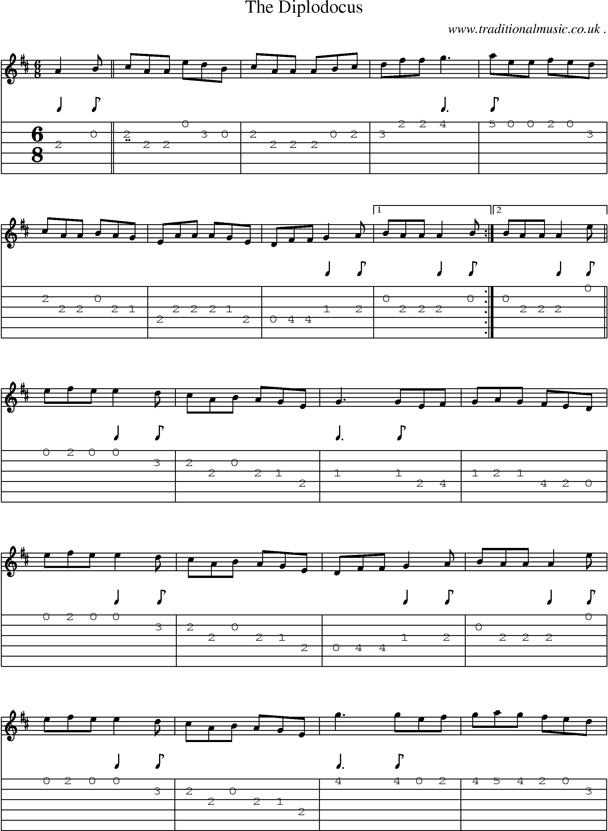 Sheet-Music and Guitar Tabs for The Diplodocus