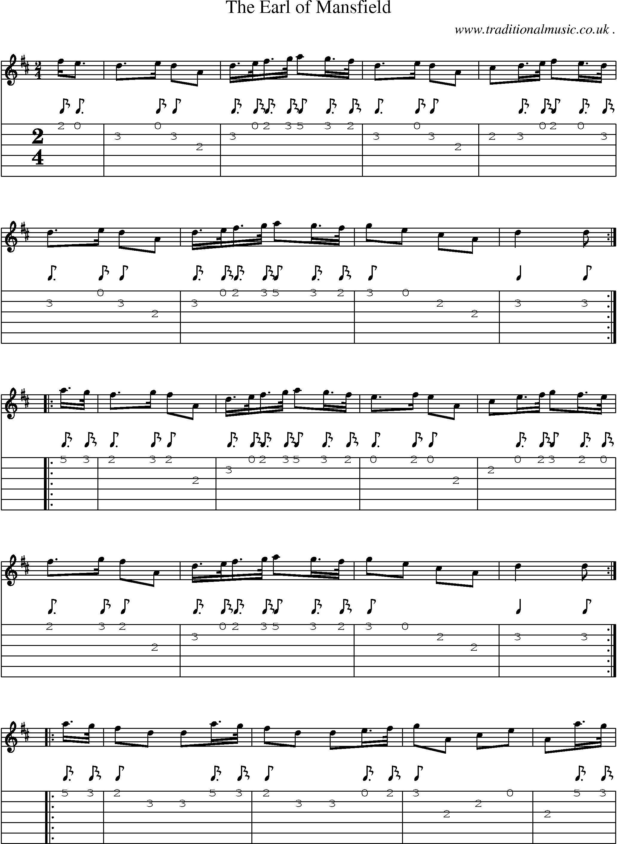 Sheet-Music and Guitar Tabs for The Earl Of Mansfield