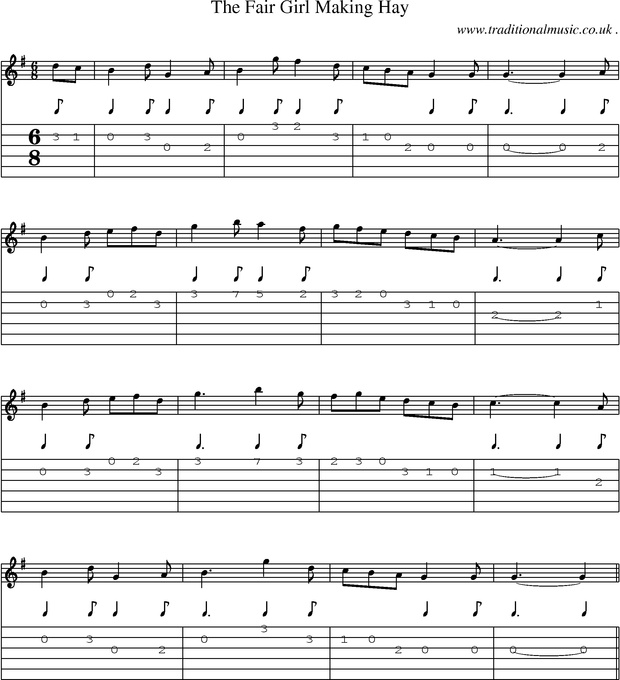 Sheet-Music and Guitar Tabs for The Fair Girl Making Hay