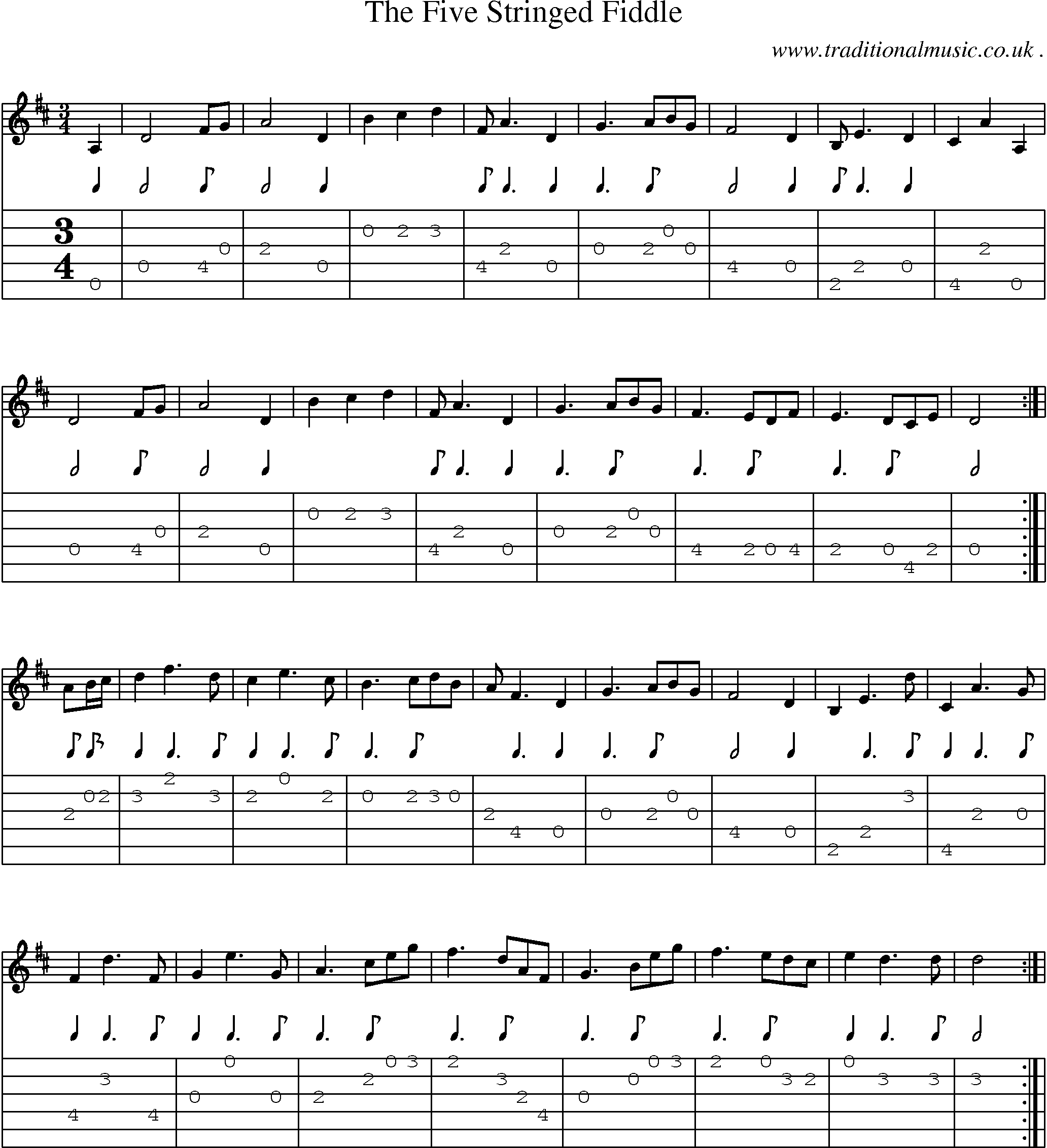 Sheet-Music and Guitar Tabs for The Five Stringed Fiddle