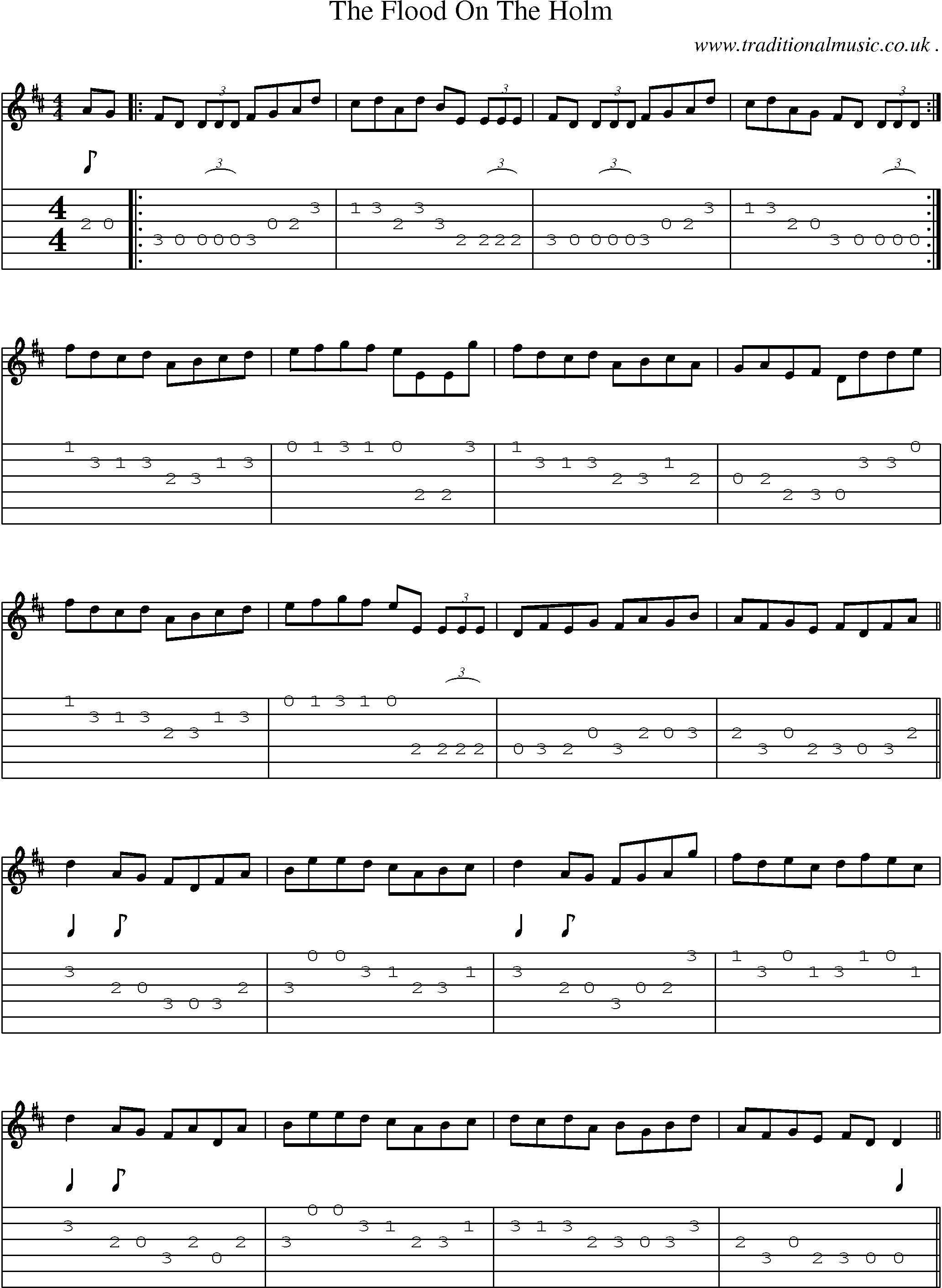 Sheet-Music and Guitar Tabs for The Flood On The Holm