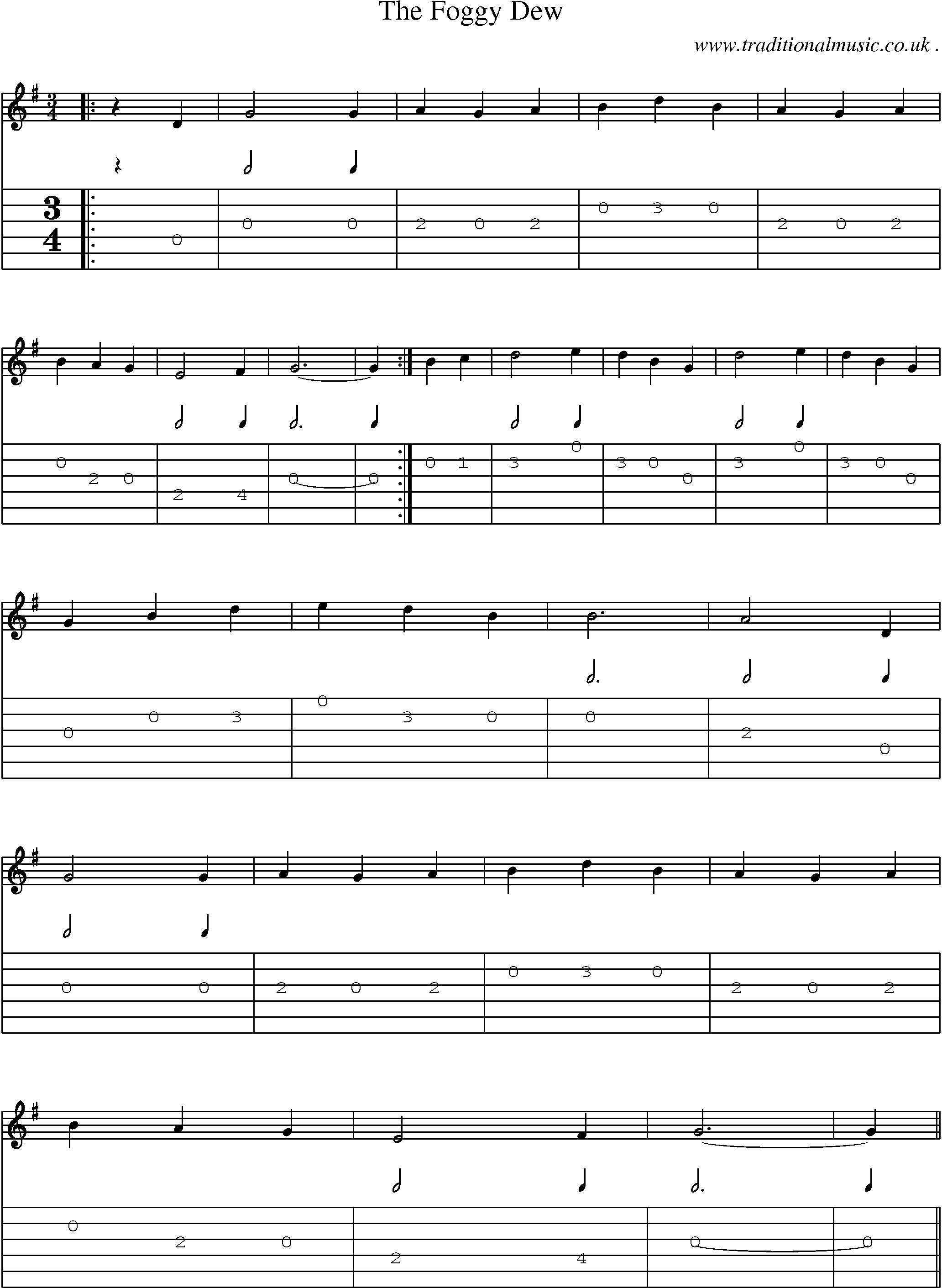 Sheet-Music and Guitar Tabs for The Foggy Dew